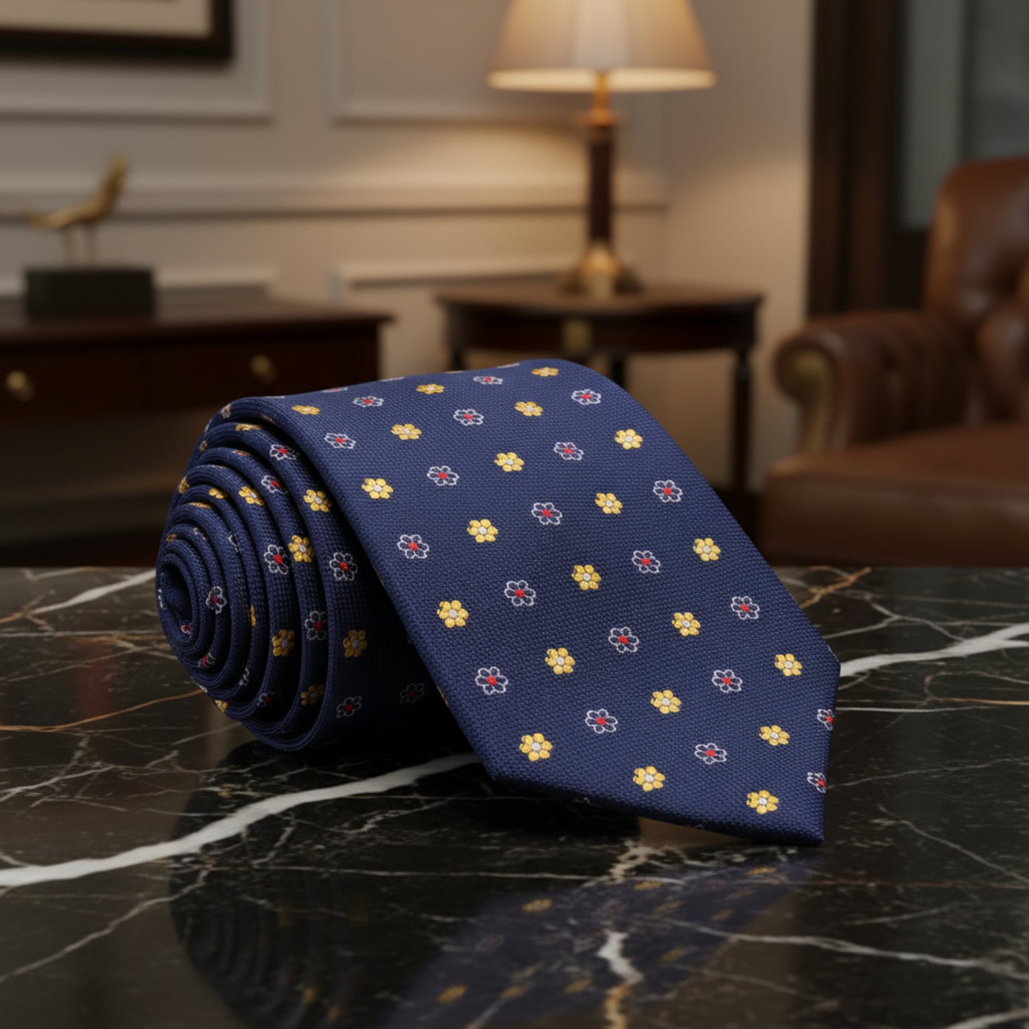 Blue, Yellow and Red Small Flowers Tie  