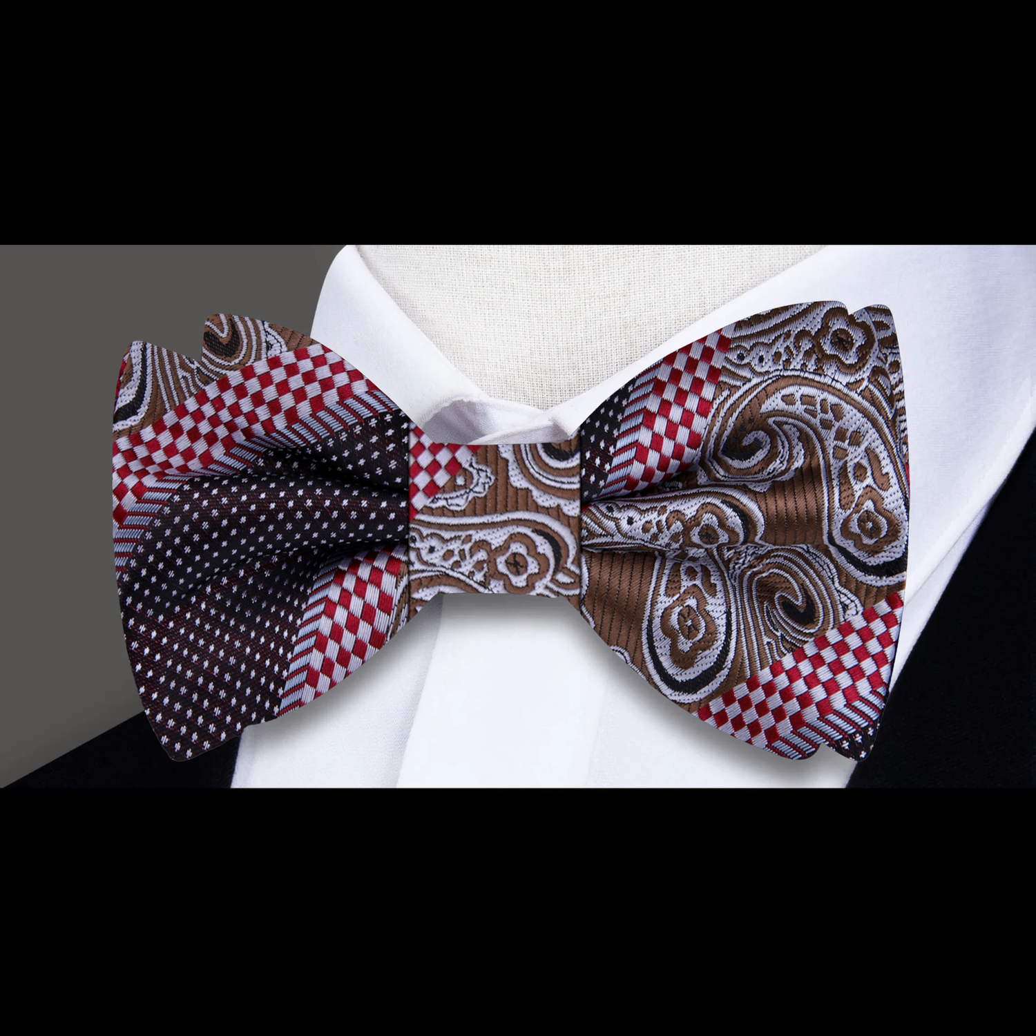 Dark Brown, Red Check and Paisley Bow Tie 