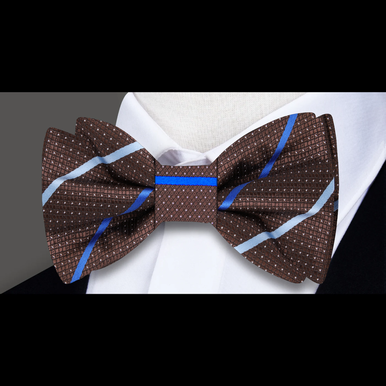 Brown, Blue Stripe Bow Tie 