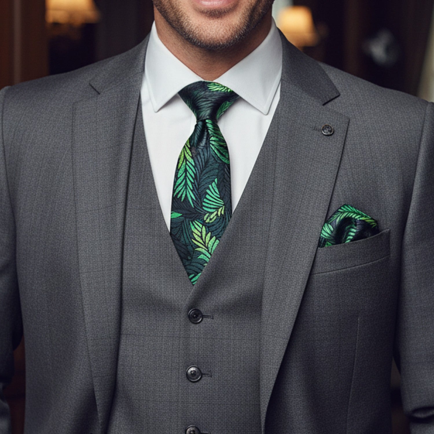 Shades of Green Abstract Feather Necktie