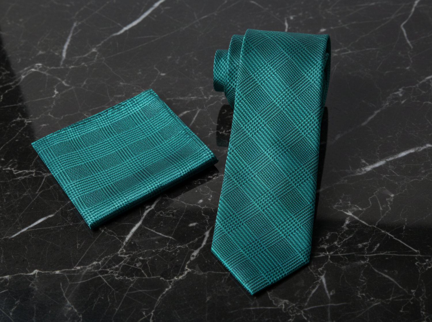 Alt  View: Green Geometric Tie with  Square
