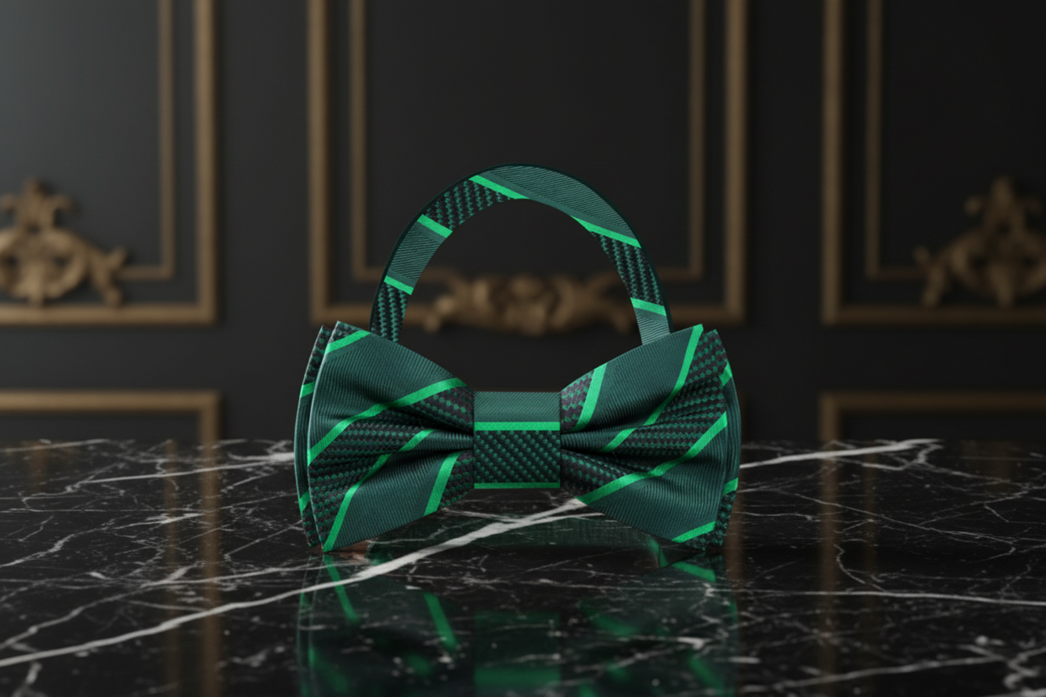 Deep Green, Green Stripe Bow Tie Pre Tied