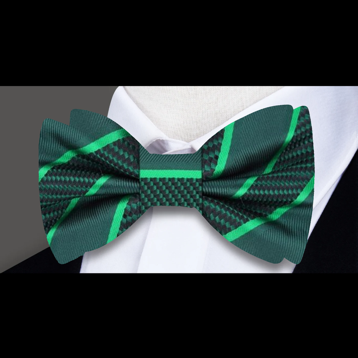 Deep Green, Green Stripe Bow Tie