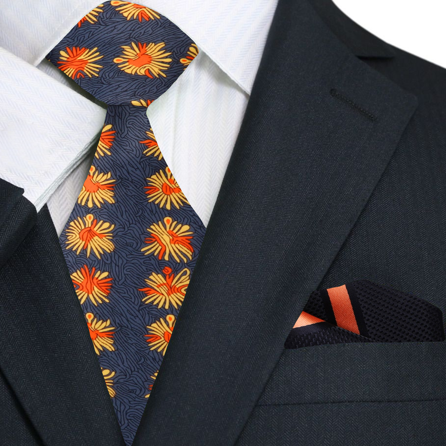 Grey, Orange Abstract Necktie and Accenting Stripe Square