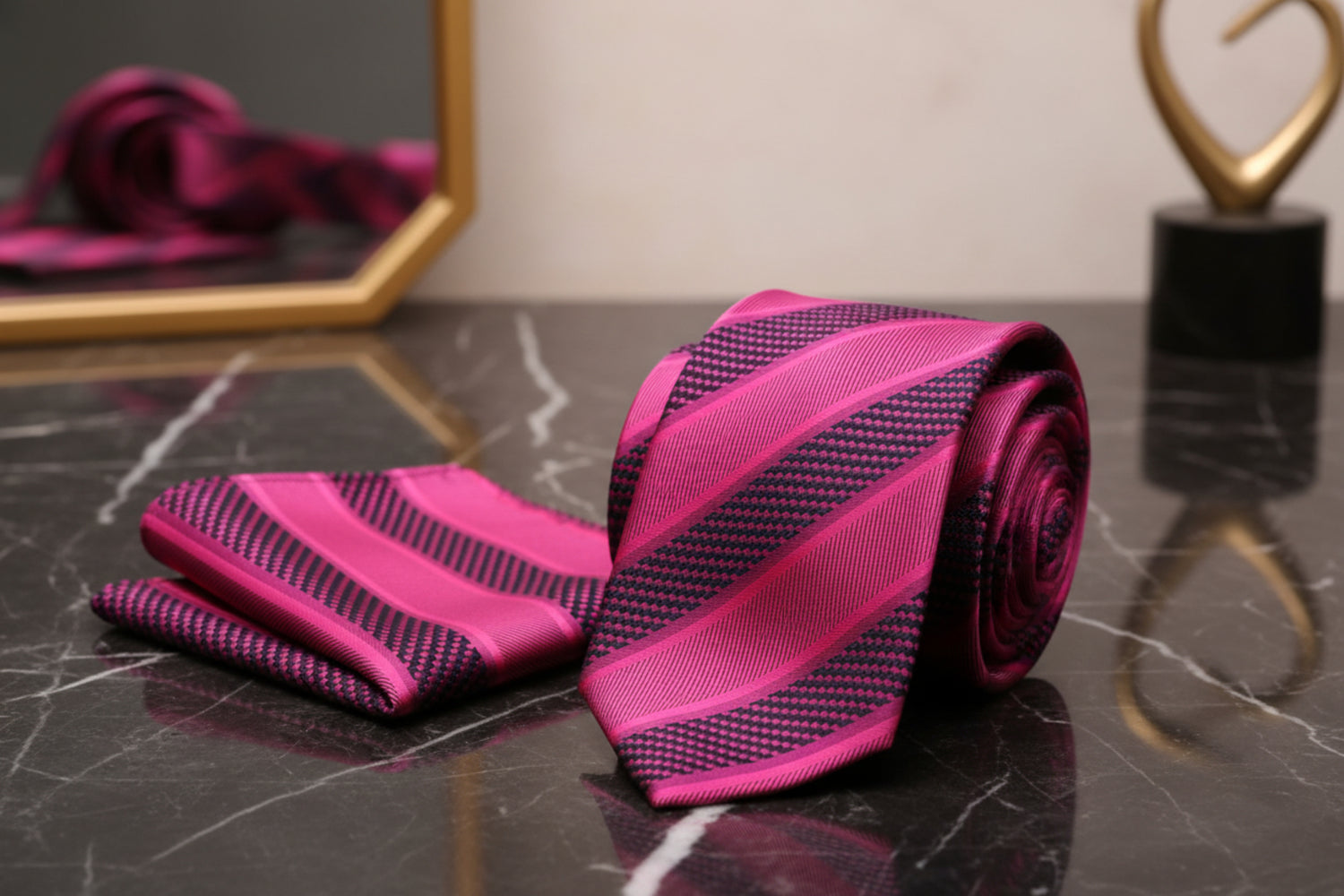 Shades of Rich pink Stripe Tie and Square