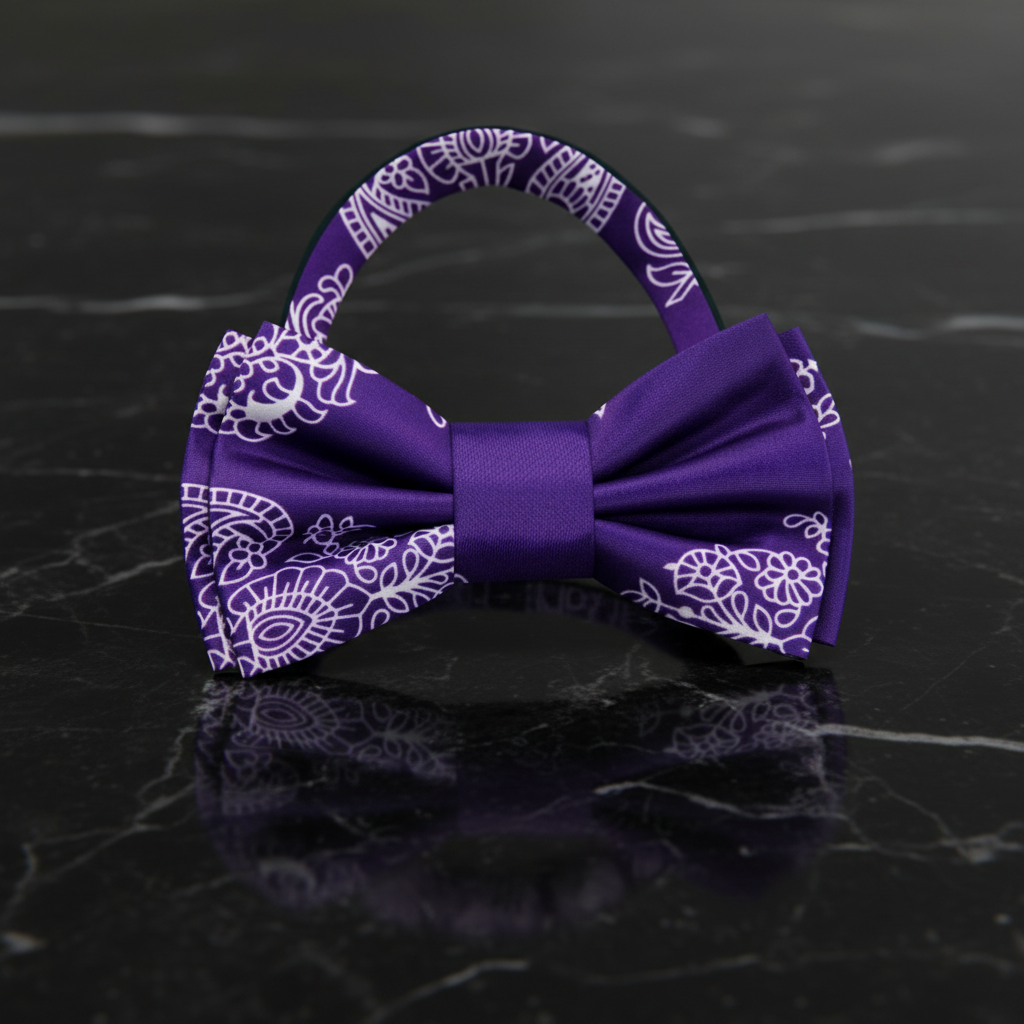 Deep Purple Paisley Bow Tie Pre Tied