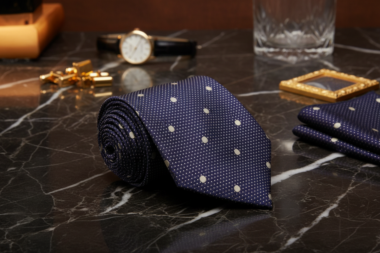 Dark Purple Light Gold Polka Necktie 