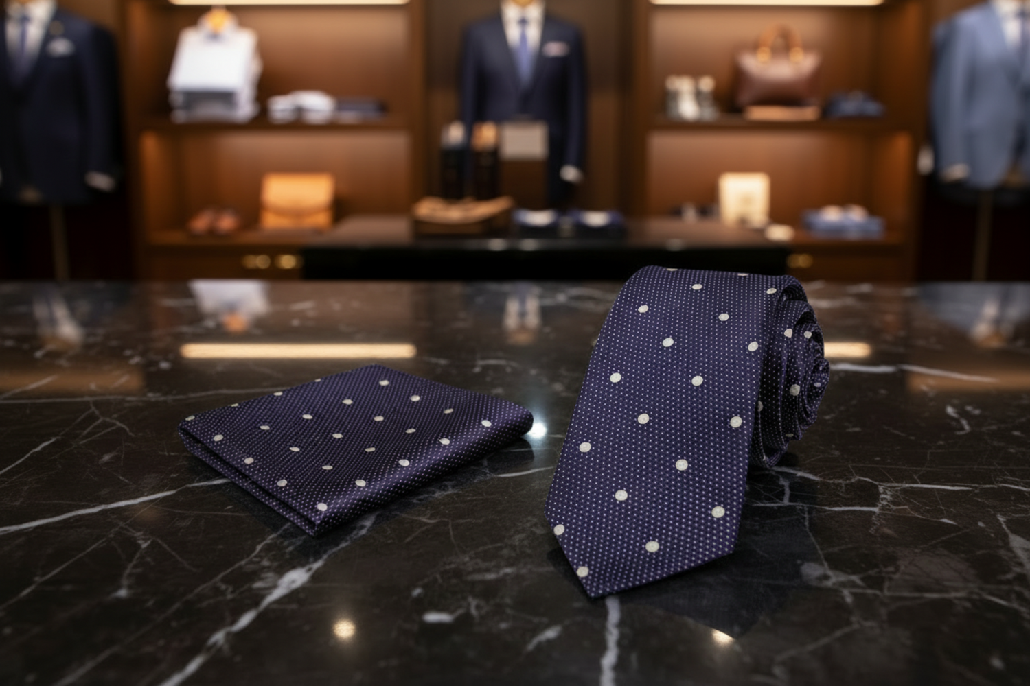 Alt Dark Purple Light Gold Polka Necktie and Square