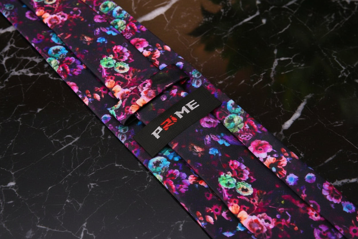 Dark Wine, Punk, Orange, Purple Flowers Necktie Keep