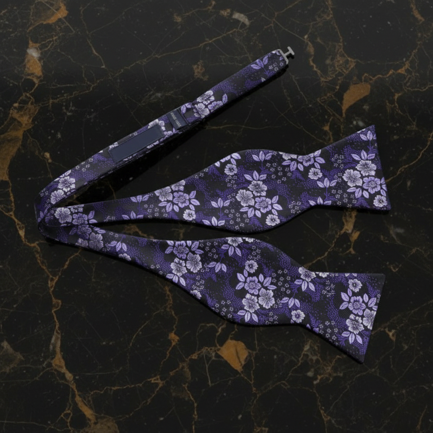 Dark Purple Floral Self Tie Bow Tie