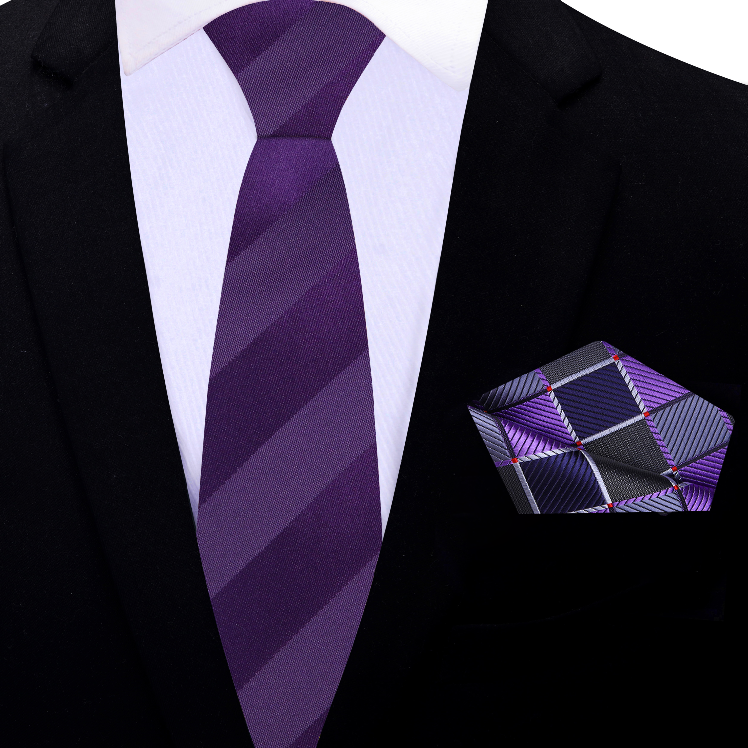 Thin Purple Block Stripe Tie and Accenting Square