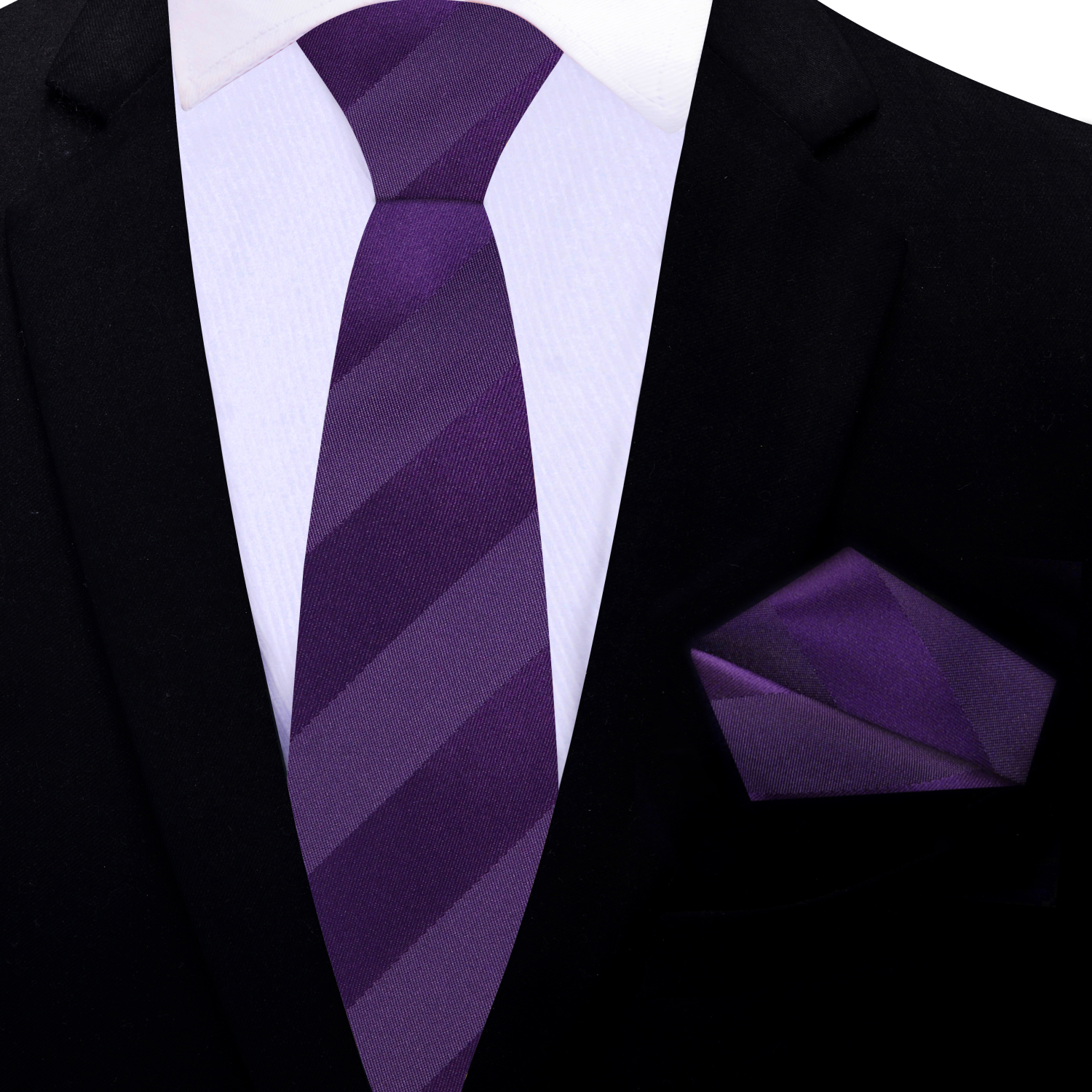 Purple Block Stripe Thin Tie and Square