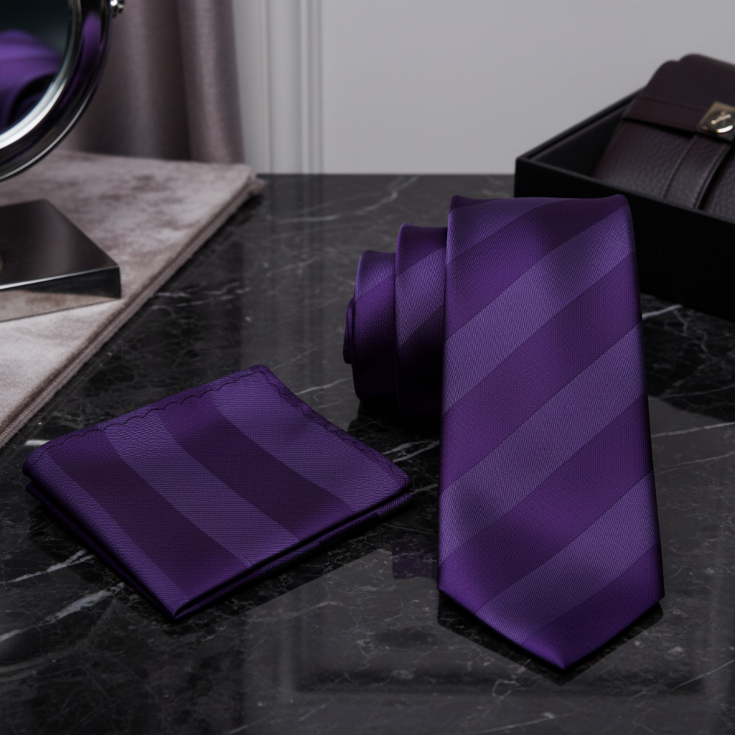 Alt Purple Block Stripe Tie and Square