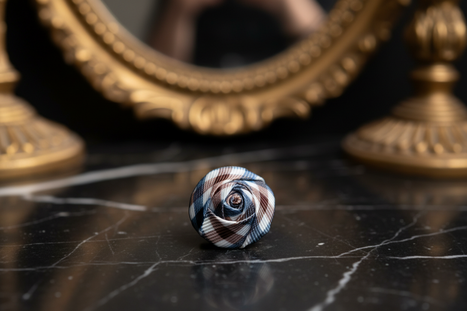 Main A Burgundy, Blue plaid Pattern Lapel Bud Flower