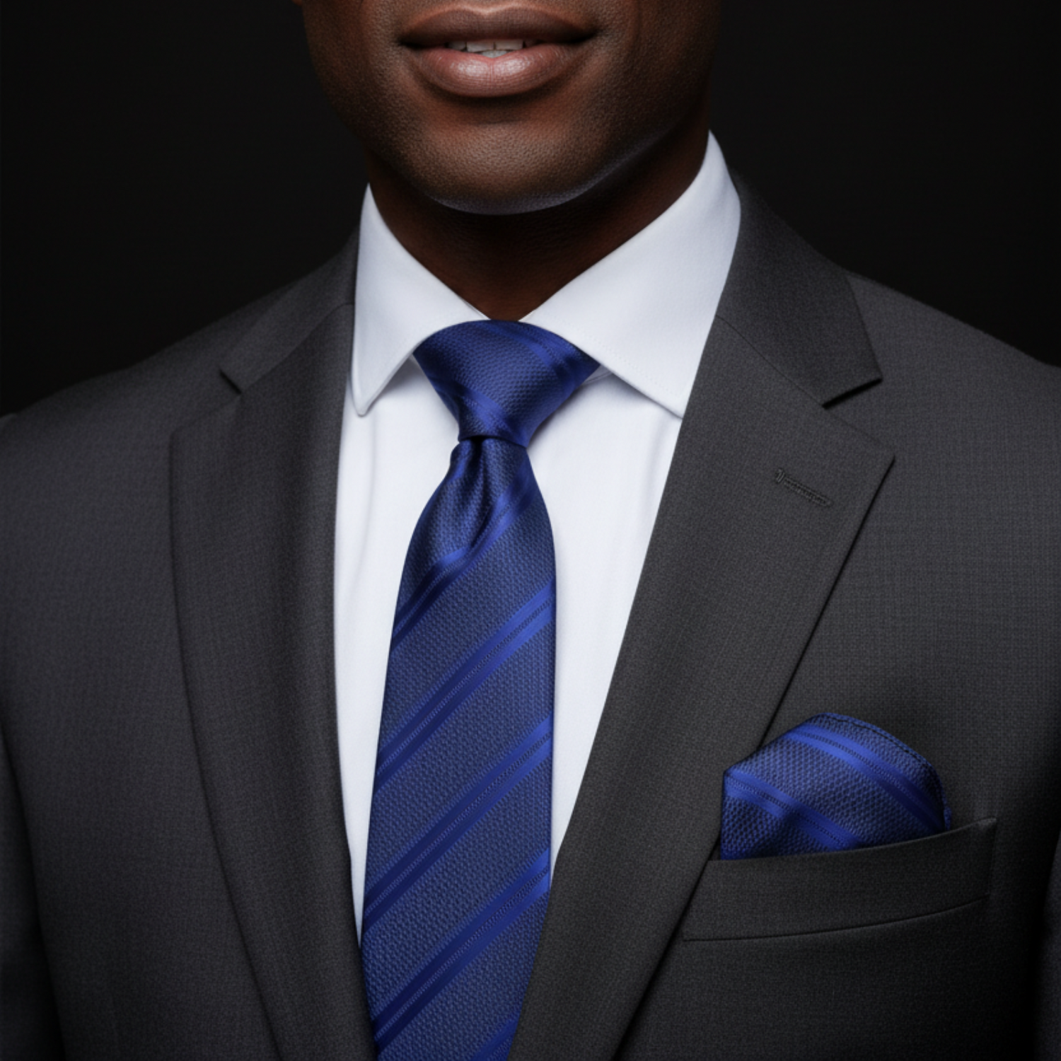 Purple & Royal Blue Striped Tie and Pocket Square Set