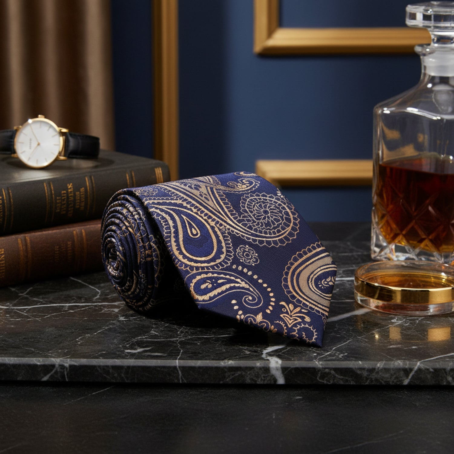 blue gold paisley tie
