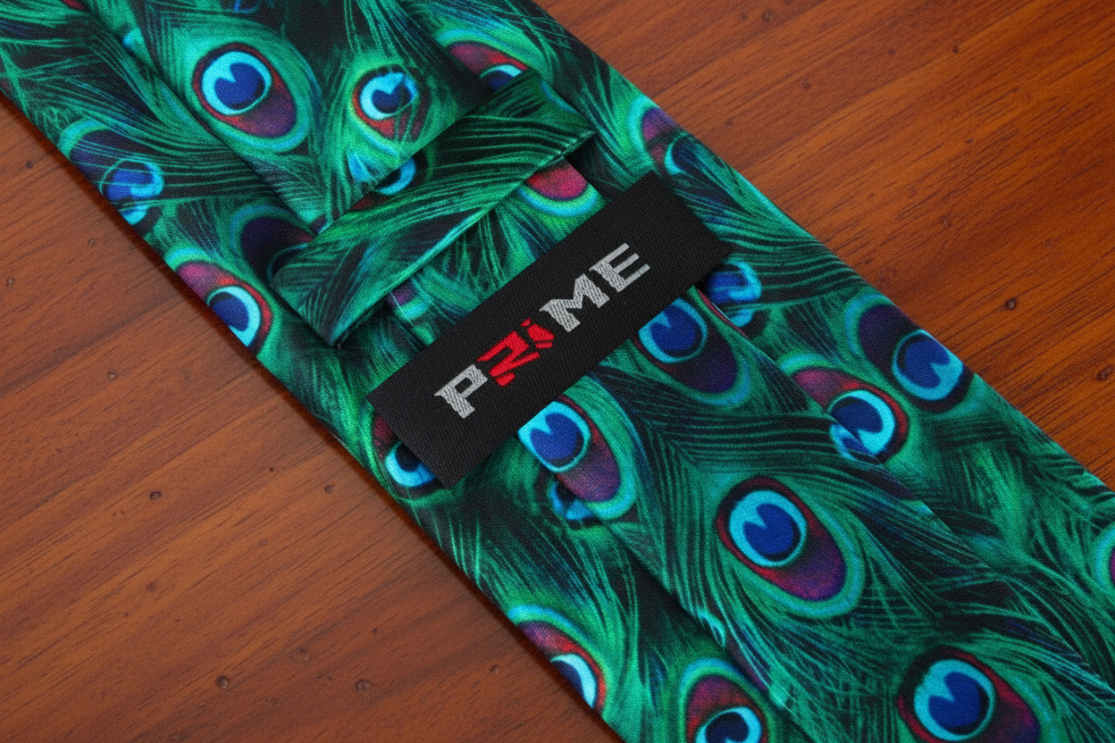 Green, Blue, Red Peacock Feather Tie Keep