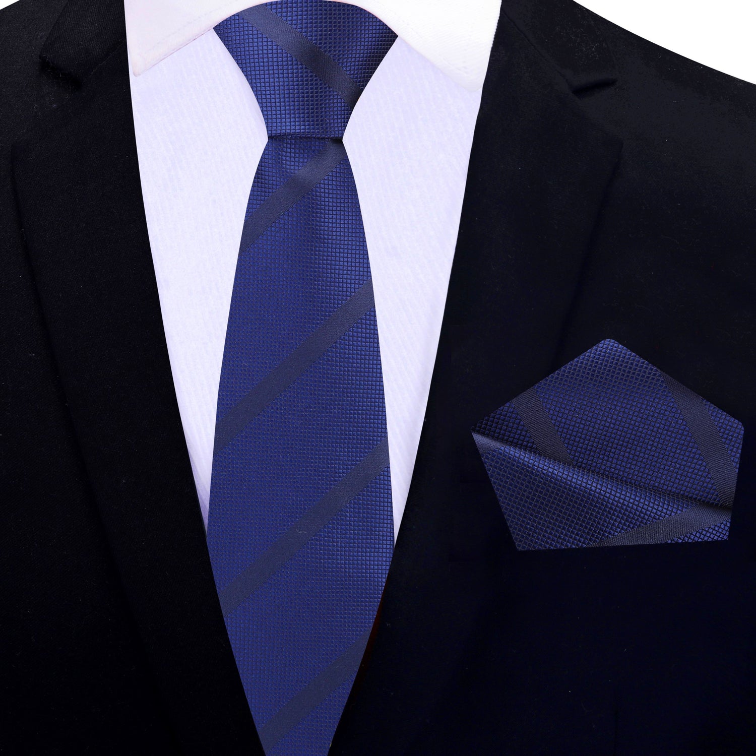 Thin Tie: Deep Blue Stripe Necktie and Pocket Square