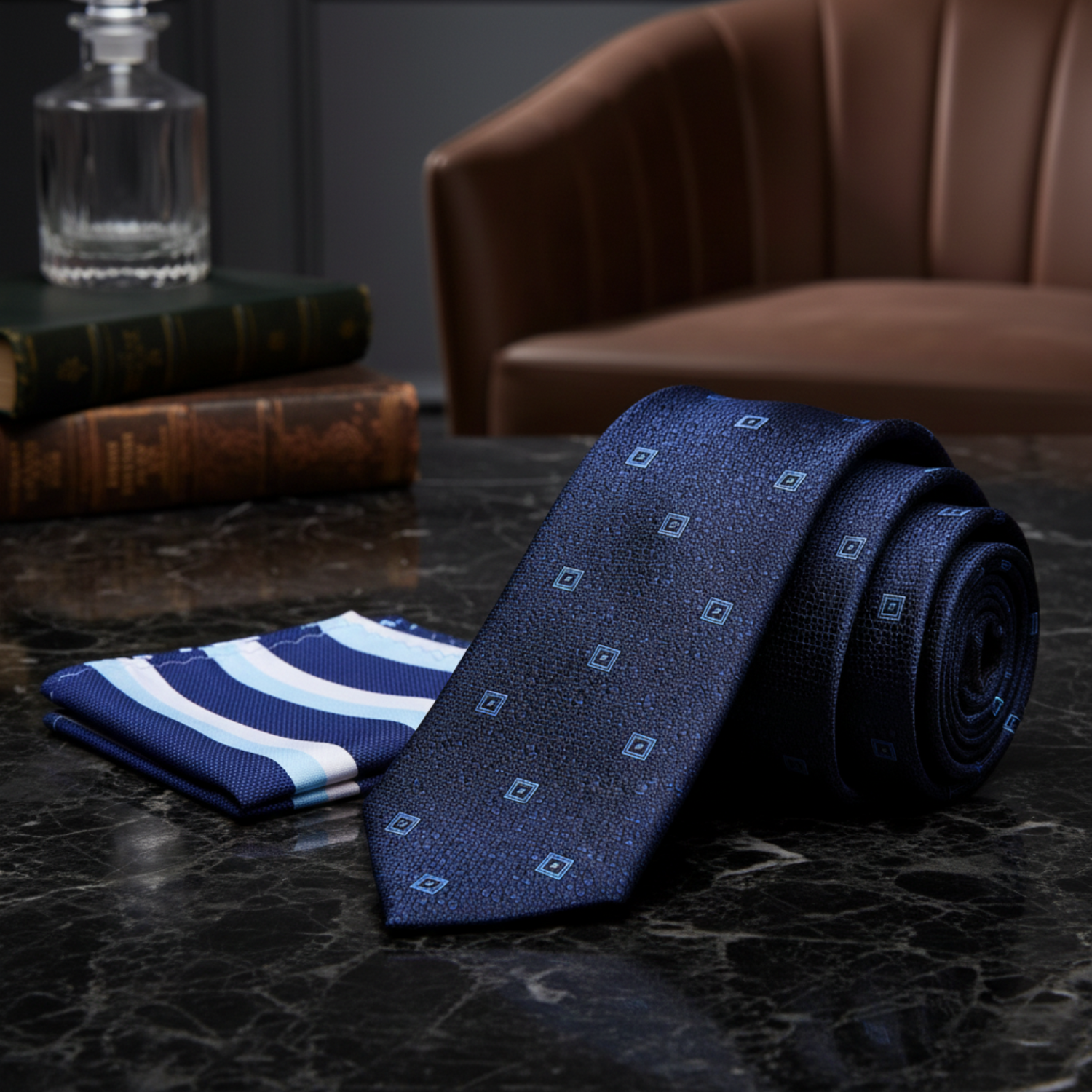 Dark Blue Geometric Necktie | Midnight Grid Tie