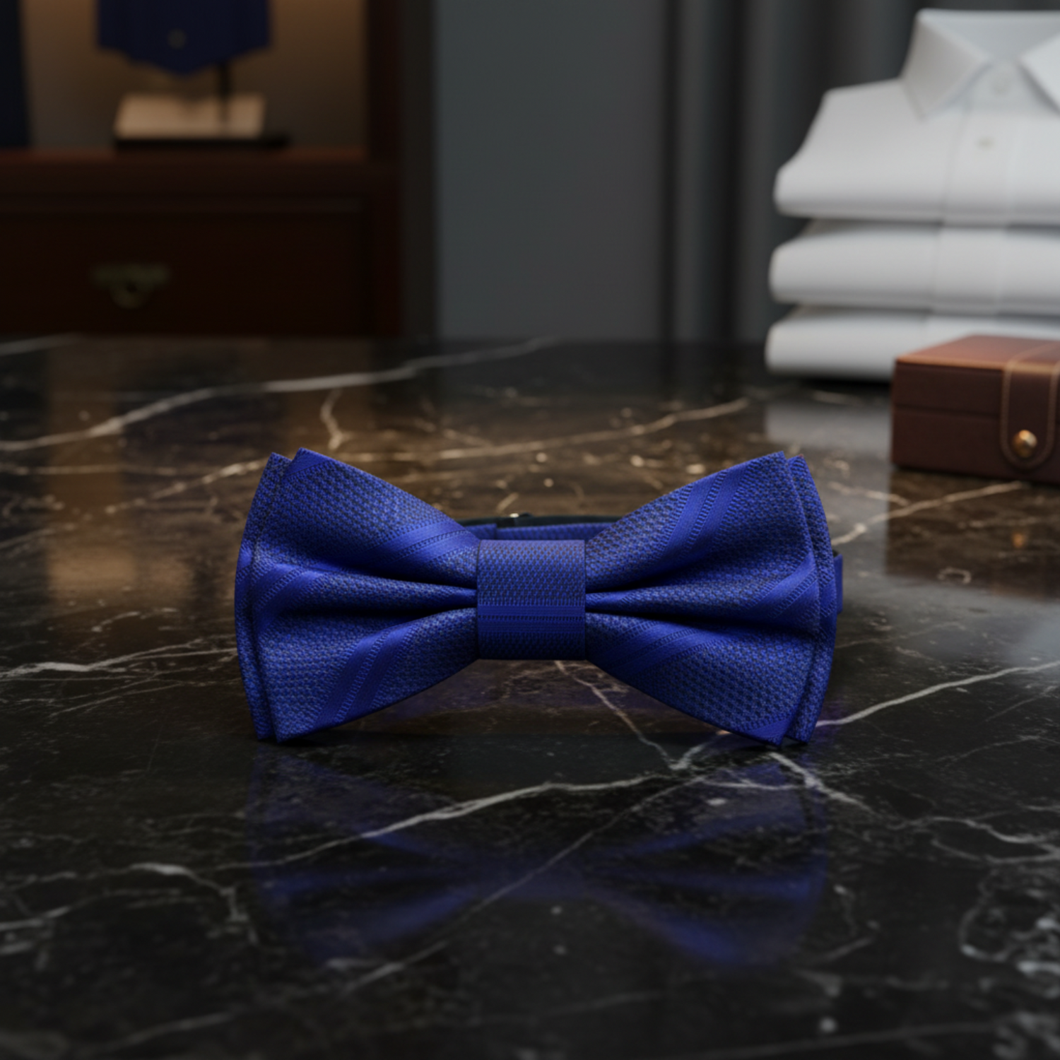 Deep Blue Stripe Bow Tie Pre Tied
