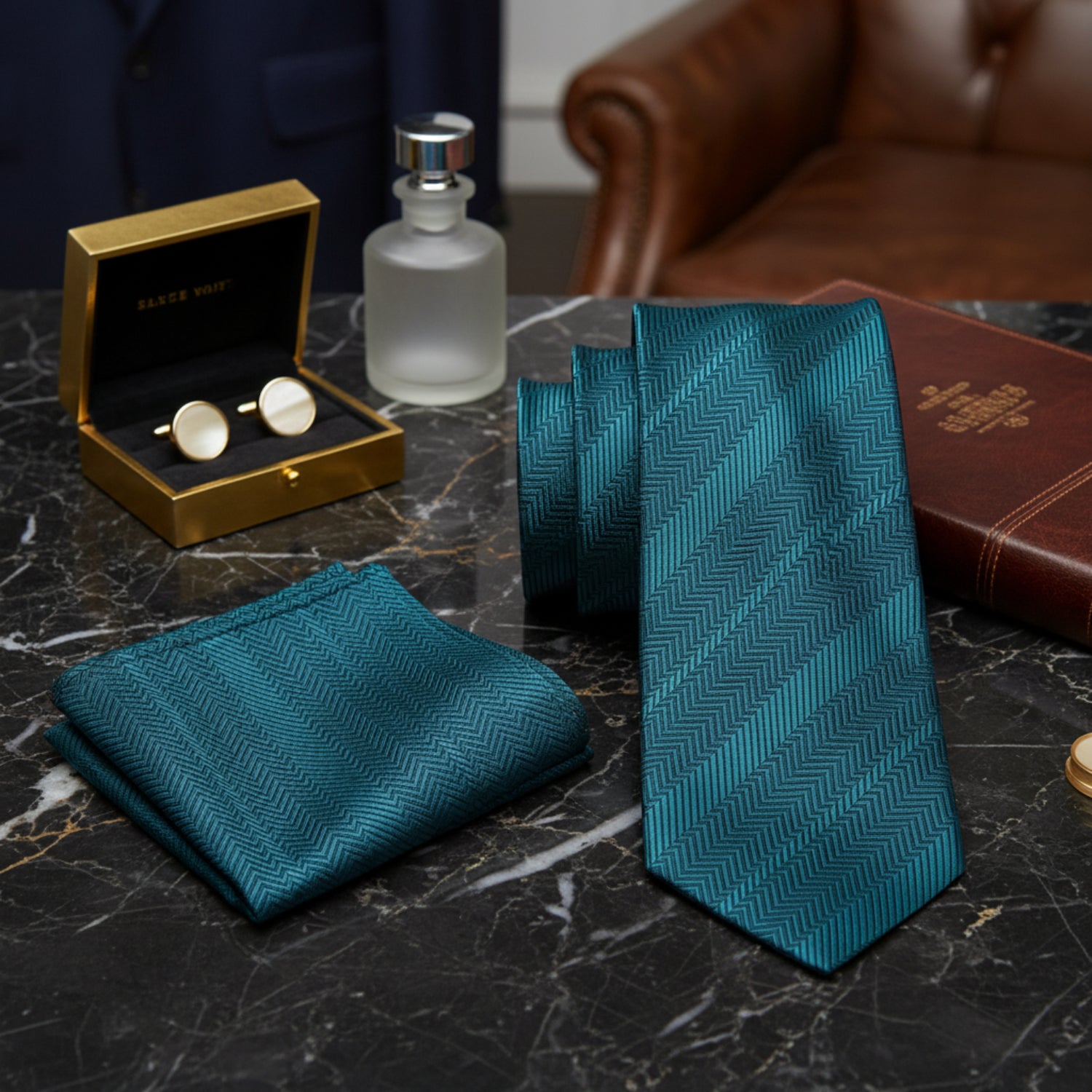 Solid Green with Chevron Texture Necktie Collection