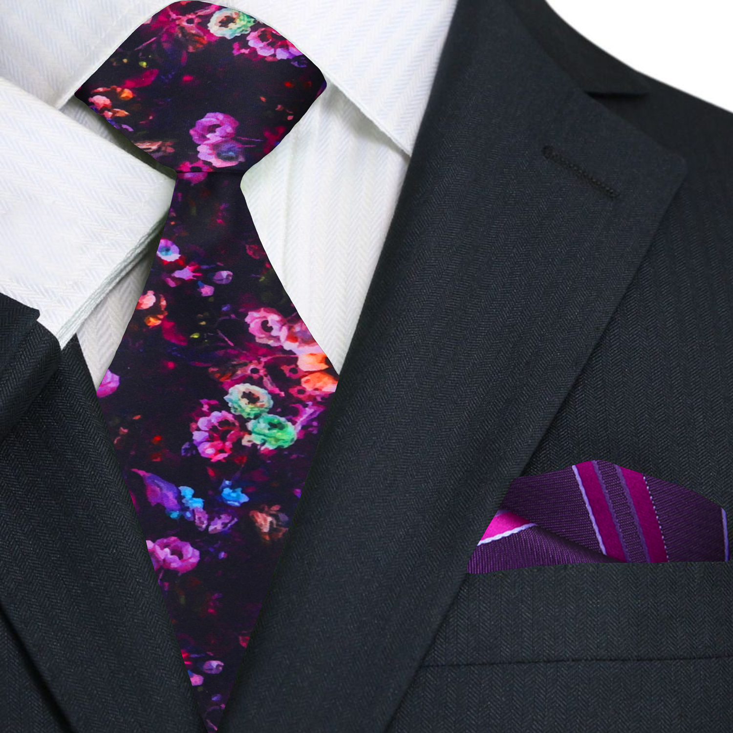 Dark Wine, Punk, Orange, Purple Flowers Necktie and Stripe Square