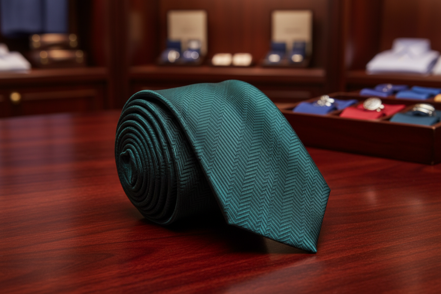 Teal tie with a subtle pattern 