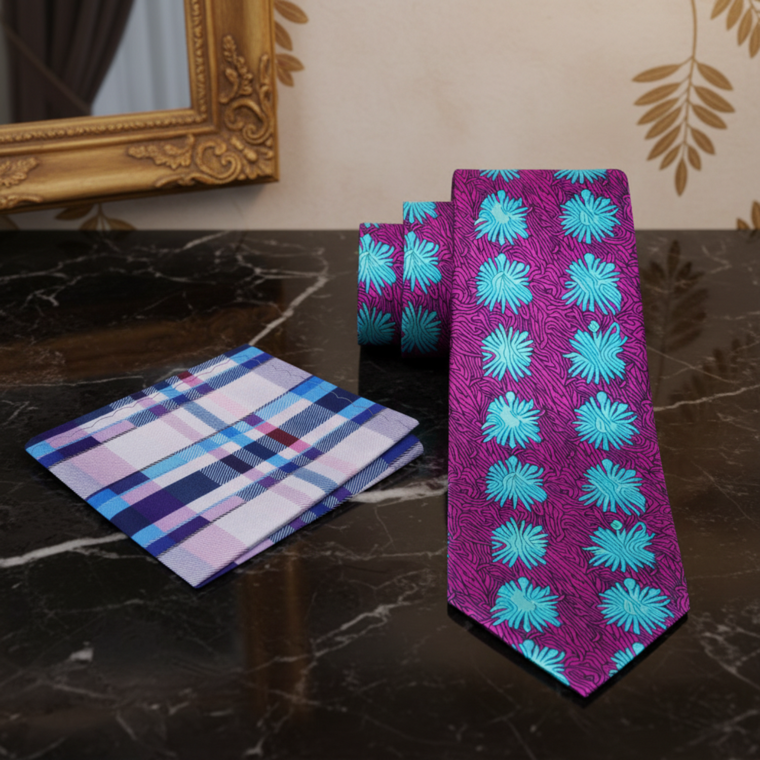 Alt Dark Pink, Light Blue Abstract Tie and Square