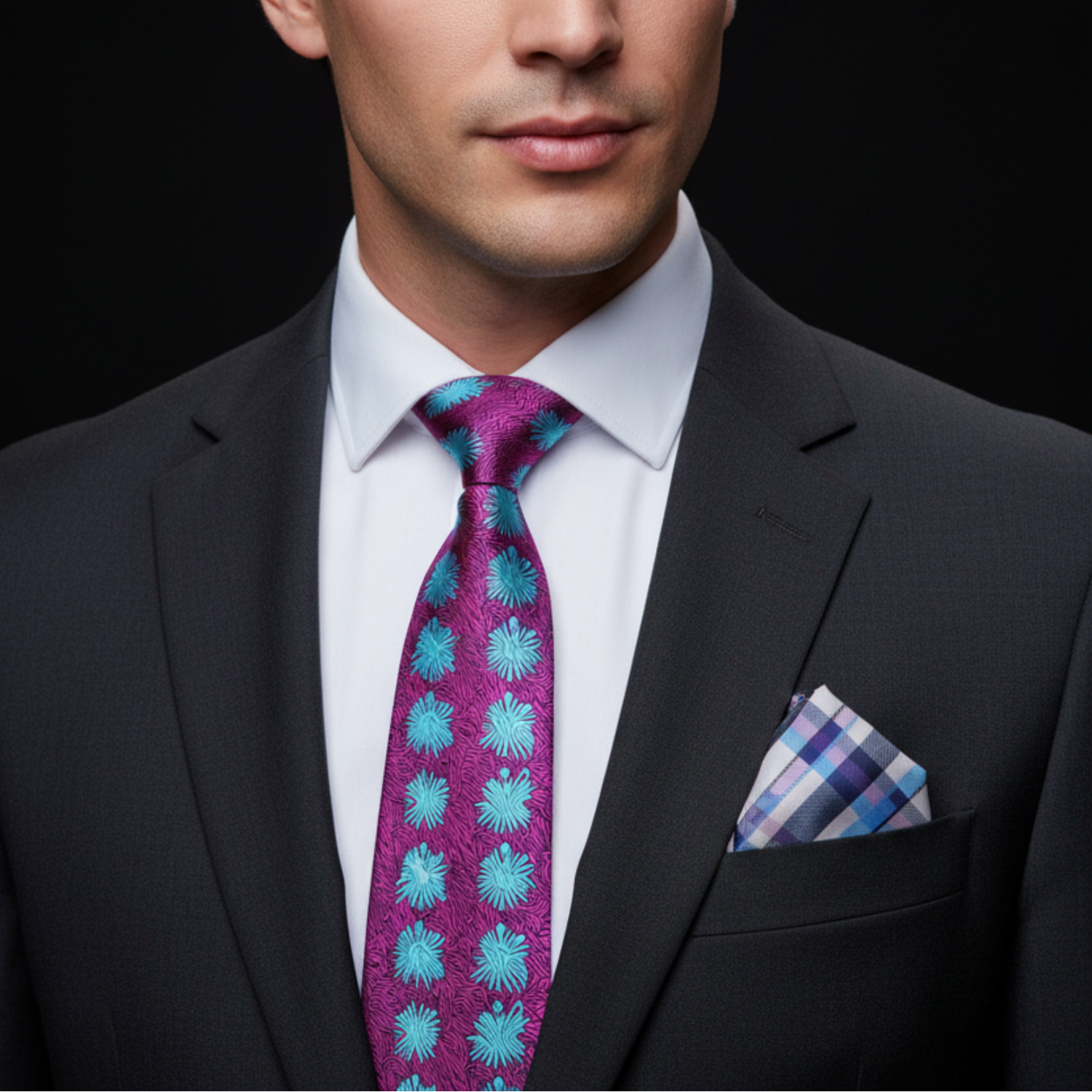 Fuchsia and Aqua Abstract Floral Necktie