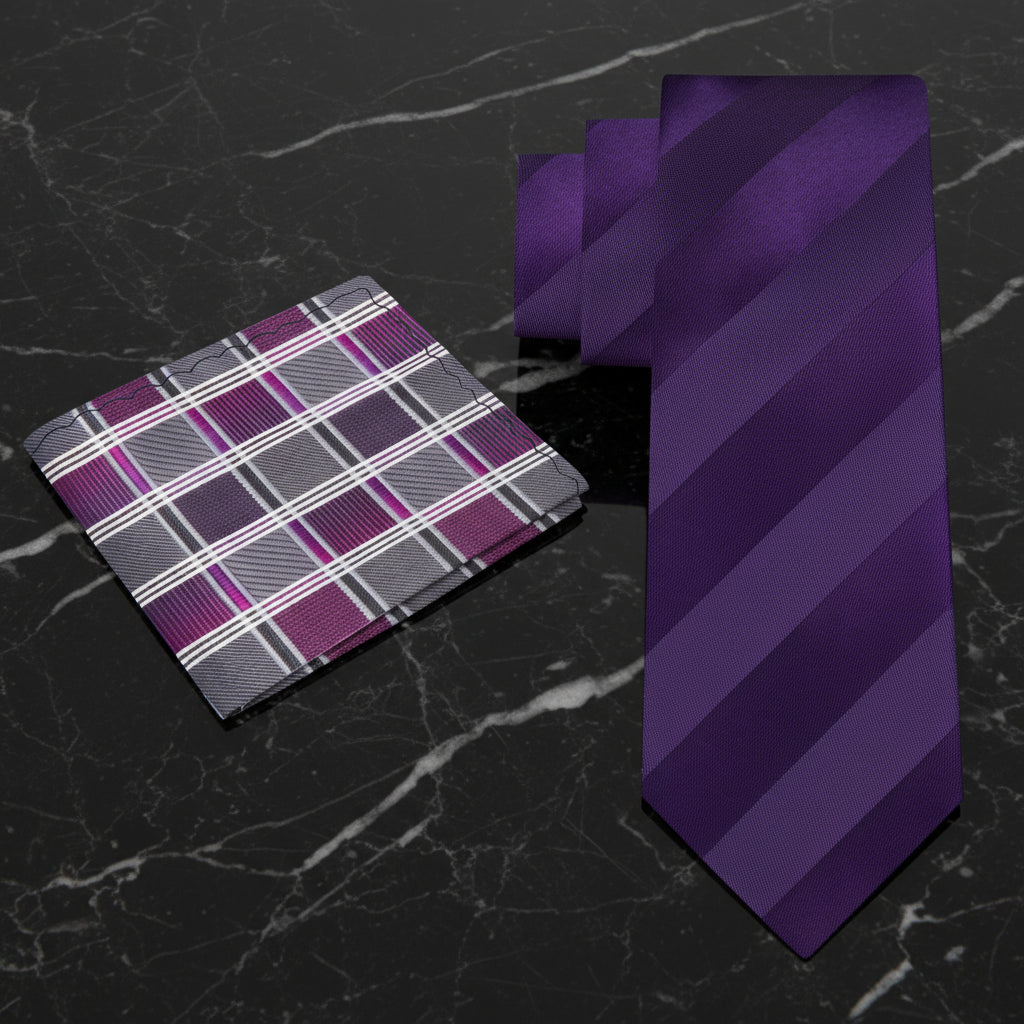 purple stripe tie and accenting square