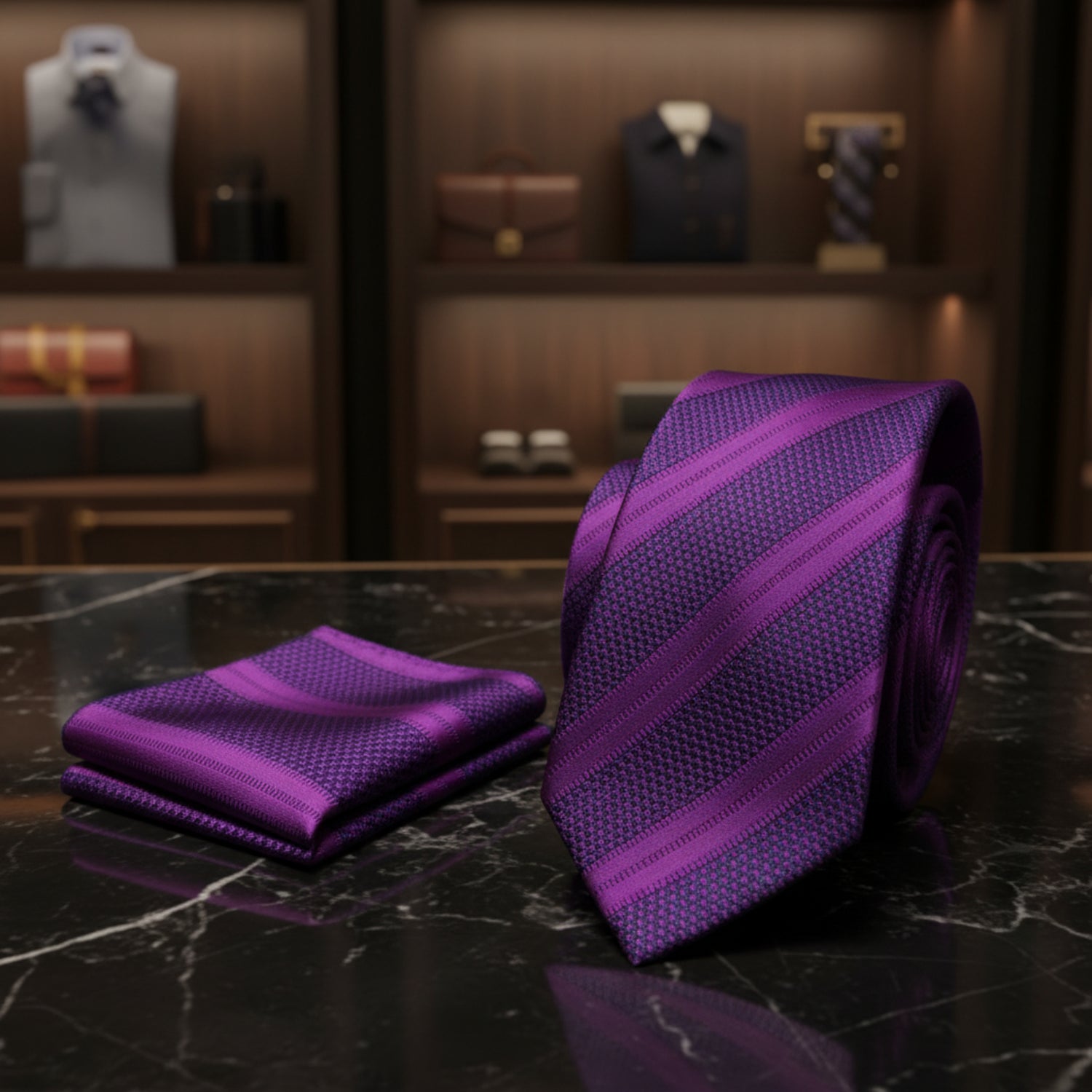 Alt Purple striped tie and Square