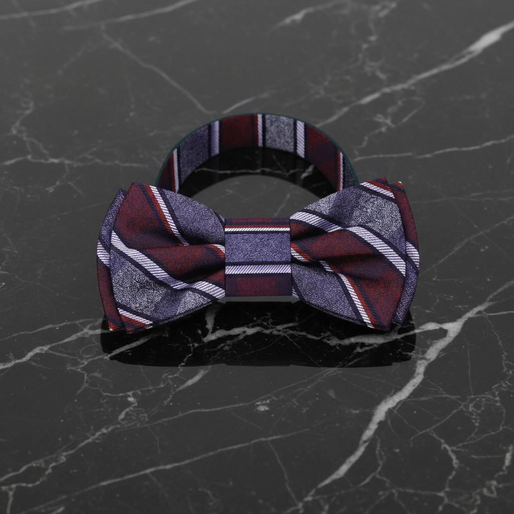 red and grey stripe plaid pre tied bow tie
