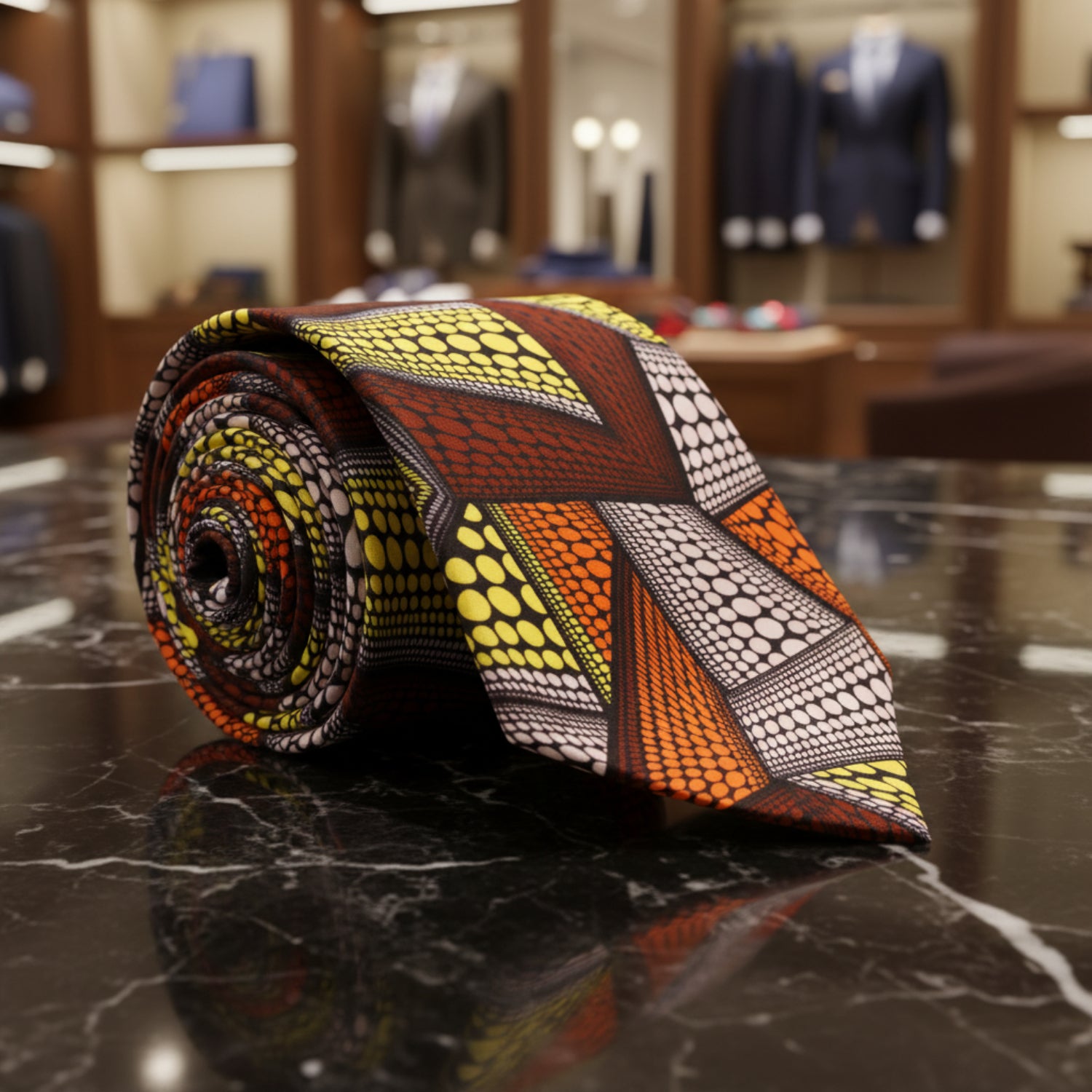 Deep Red Orange White and Yellow Abstract Necktie  