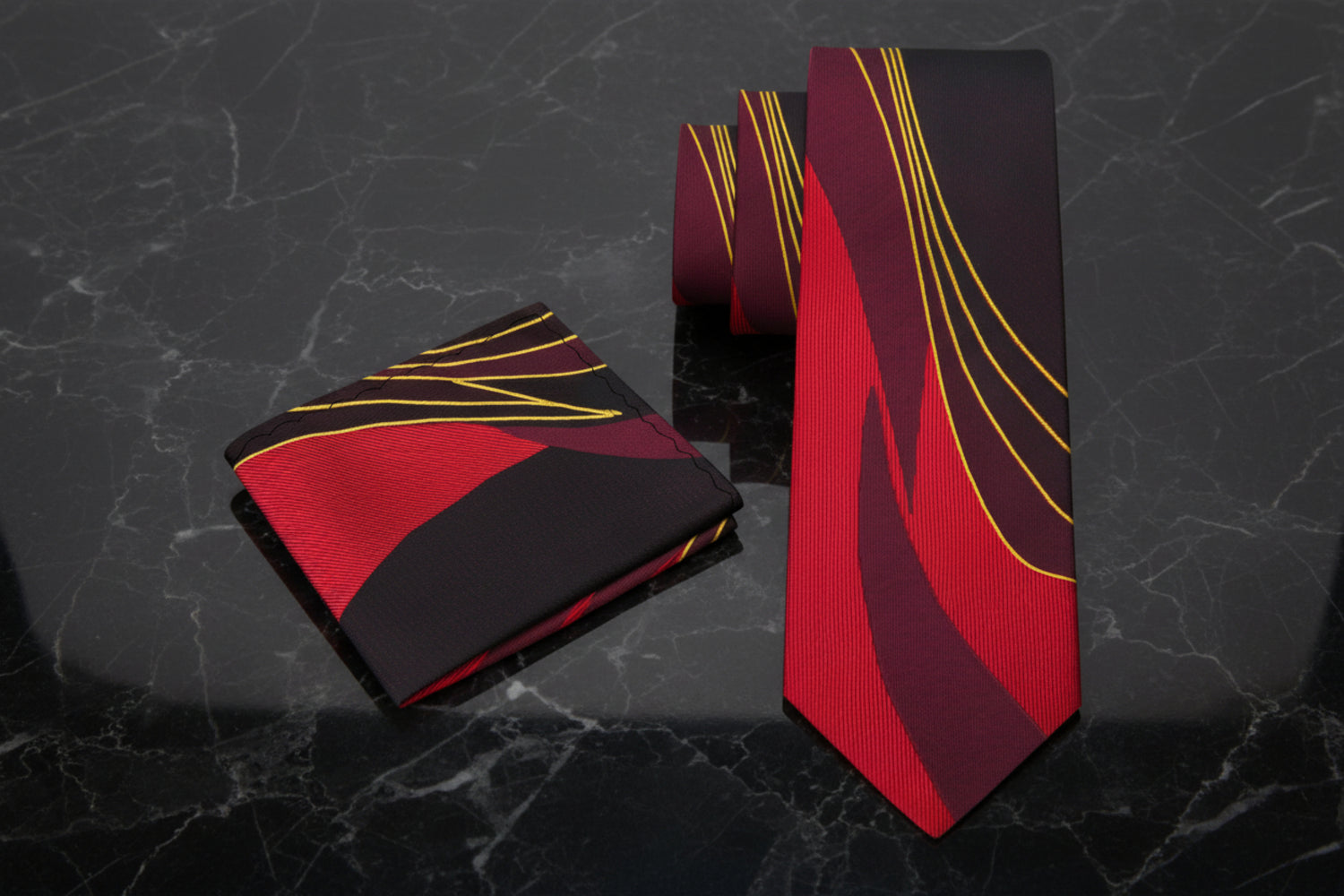 Alt View: Shades of Red and Yellow Abstract Tie and Square