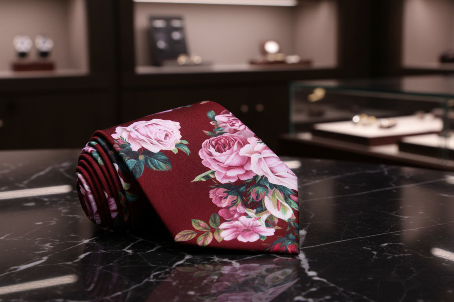 Deep Red Wine Vase of Flowers Tie  