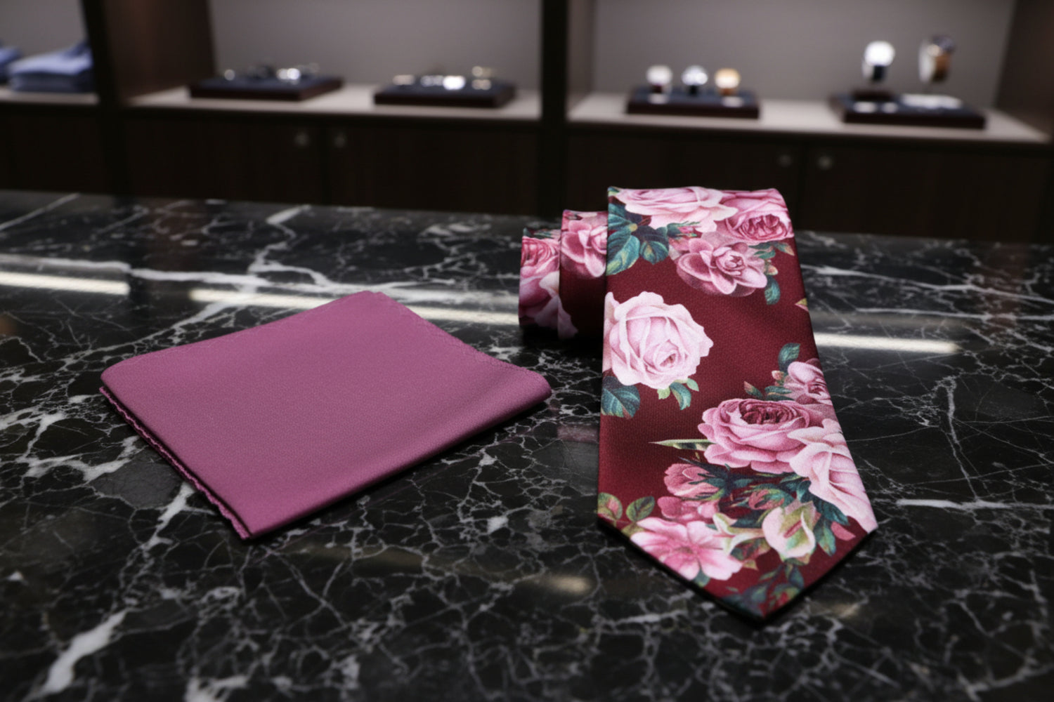 Alt View: Deep Red Wine Vase of Flowers Tie and Accenting PocketSquare12