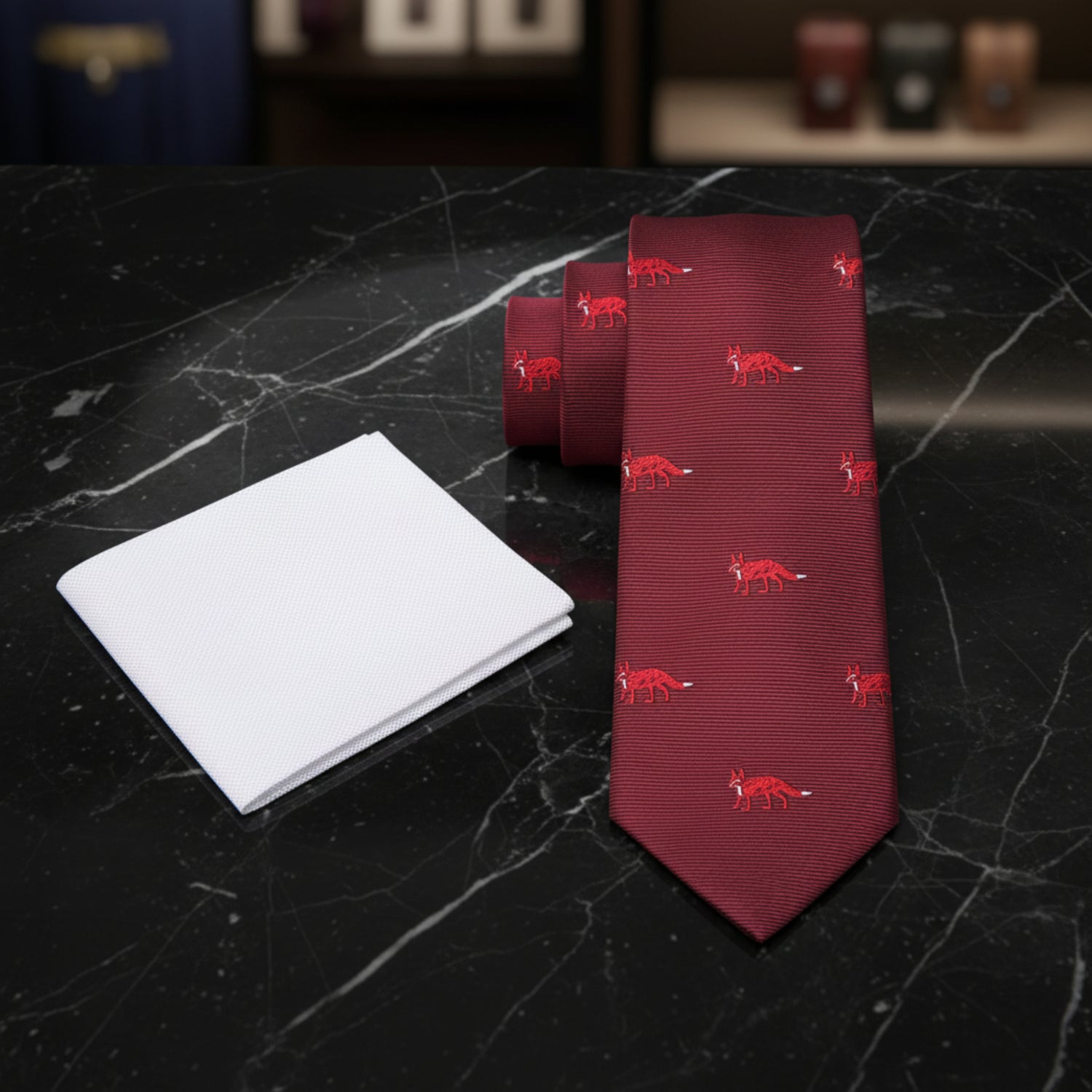 Red Fox Tie and White Square 2