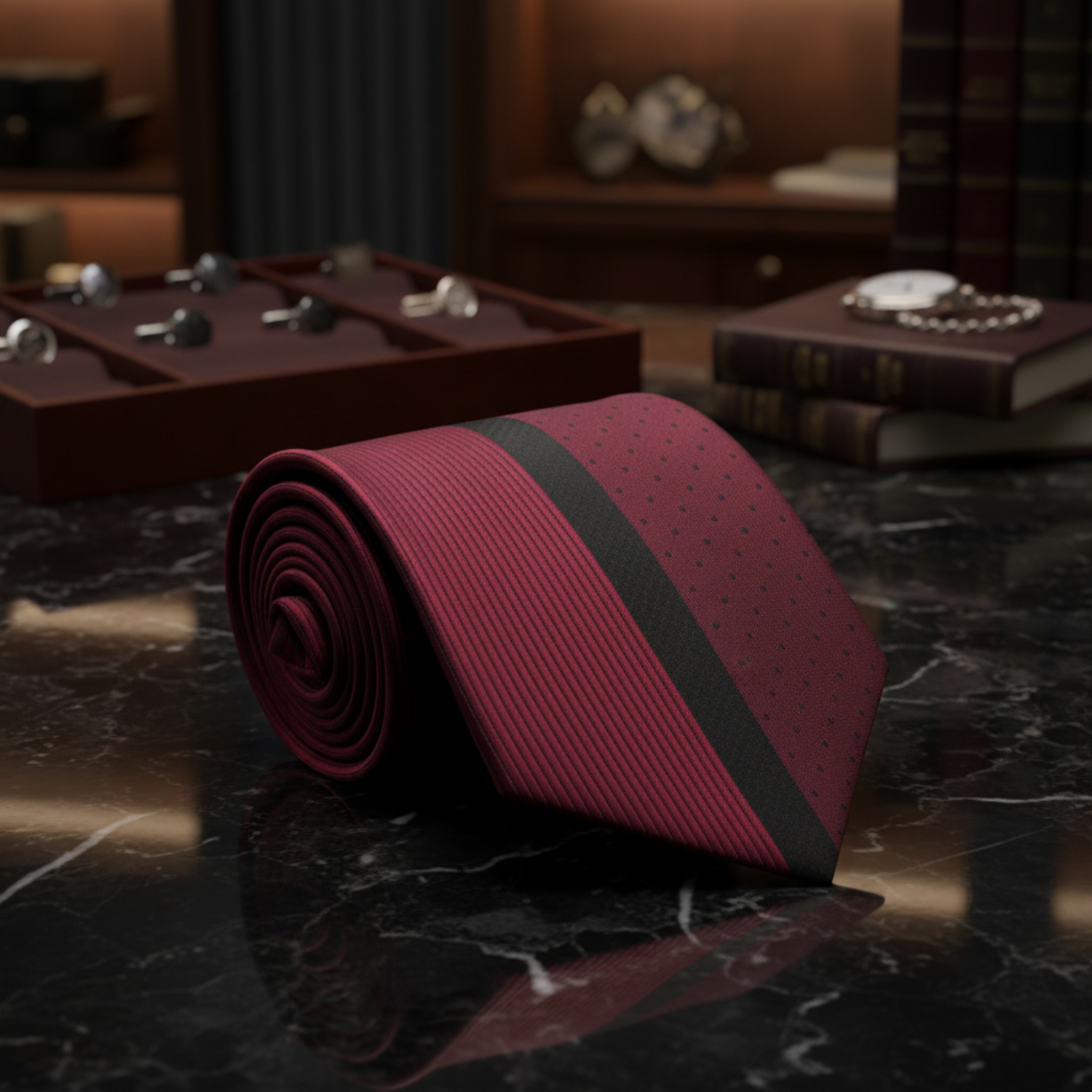 Burgundy and Black Lined Necktie 