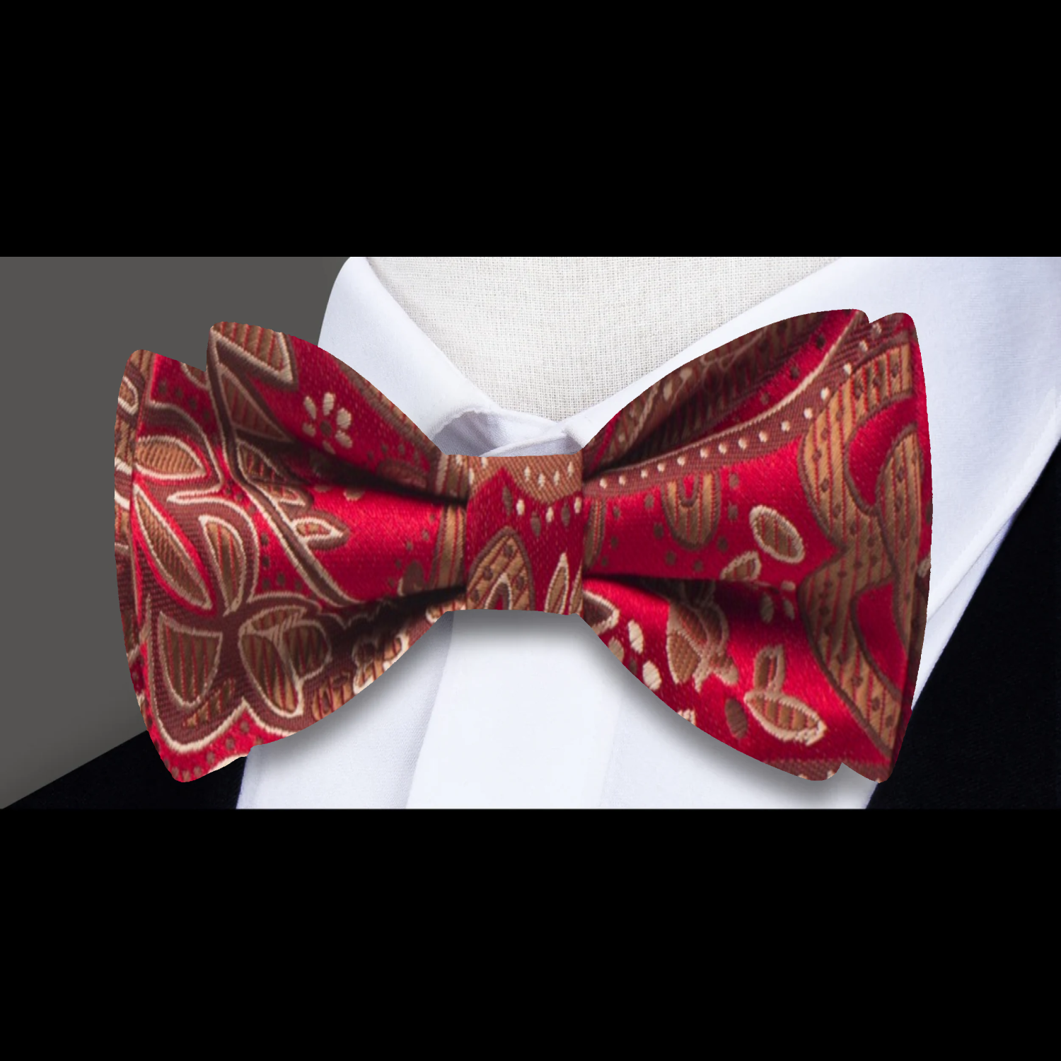 A Deep Red, Brown Paisley Pattern  Self Tie Bow Tie
