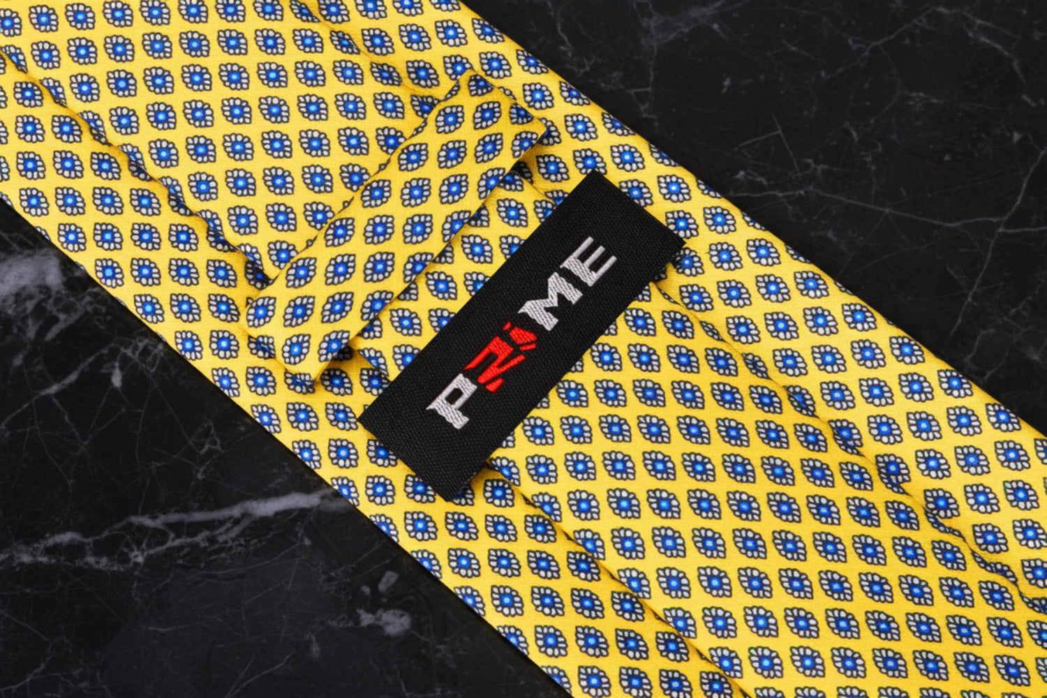 Rich Yellow, Black, Blue Small Medallions Necktie Keep