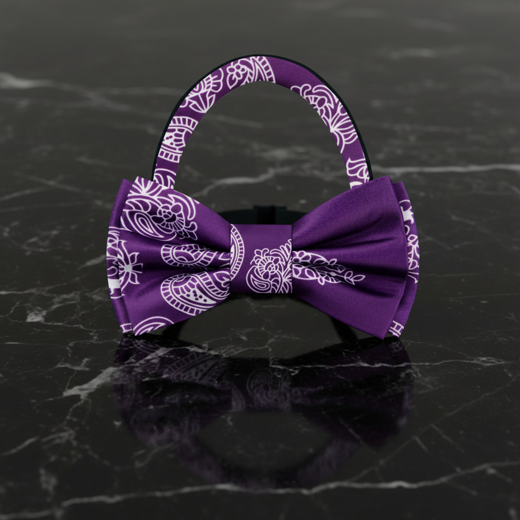 Purple, White Paisley Bow Tie Pre Tied