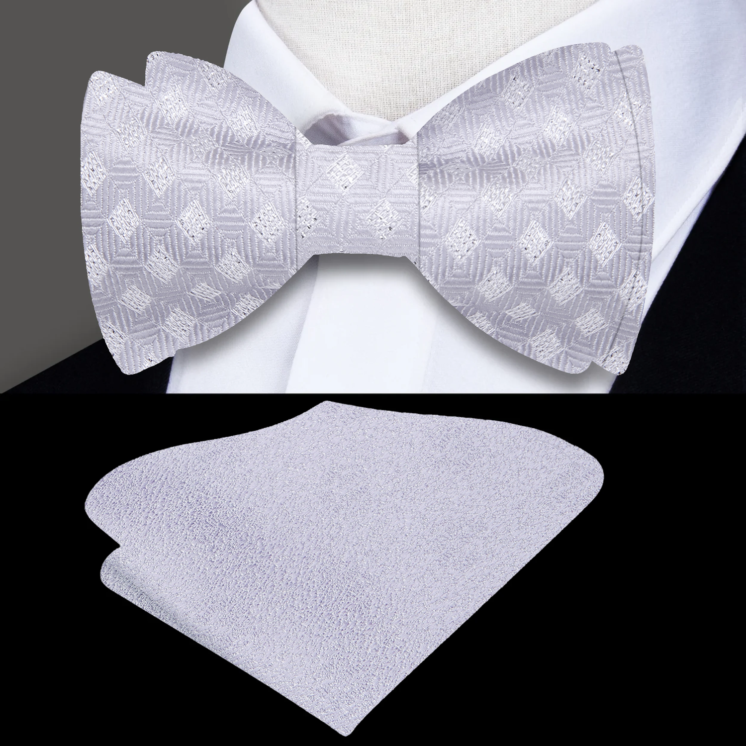 Pearl Check Bow Tie and Silver Square