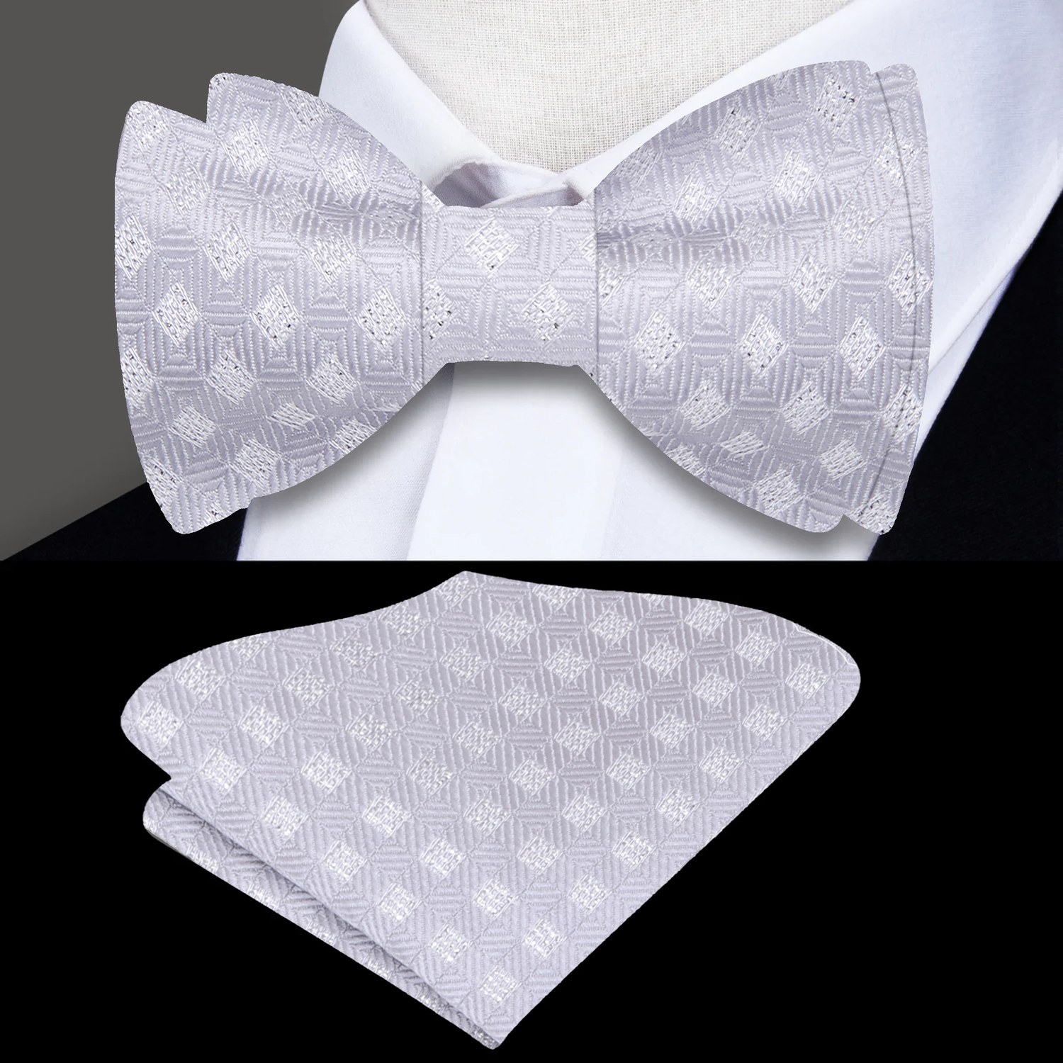 Silver Check Bow Tie and Square