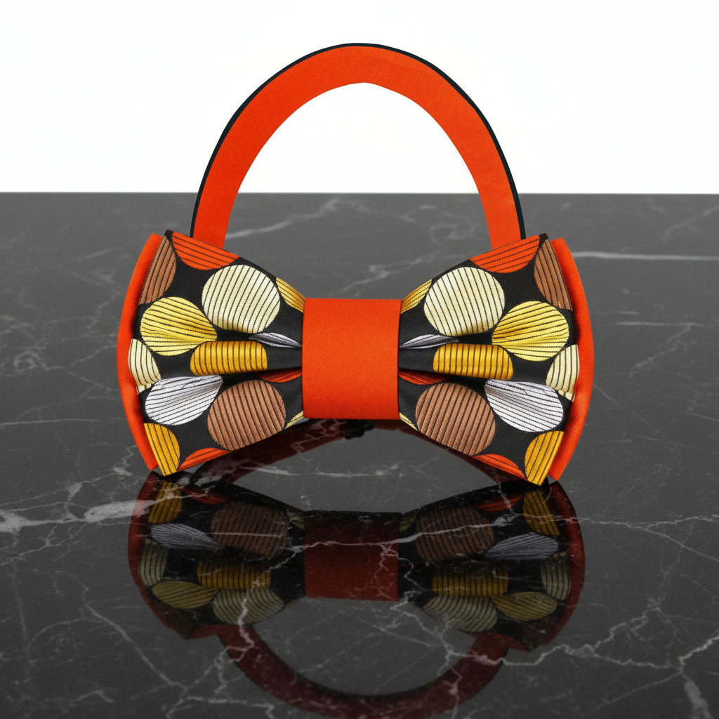Orange, Brown, Gold, Polka Bow Tie Pre Tied