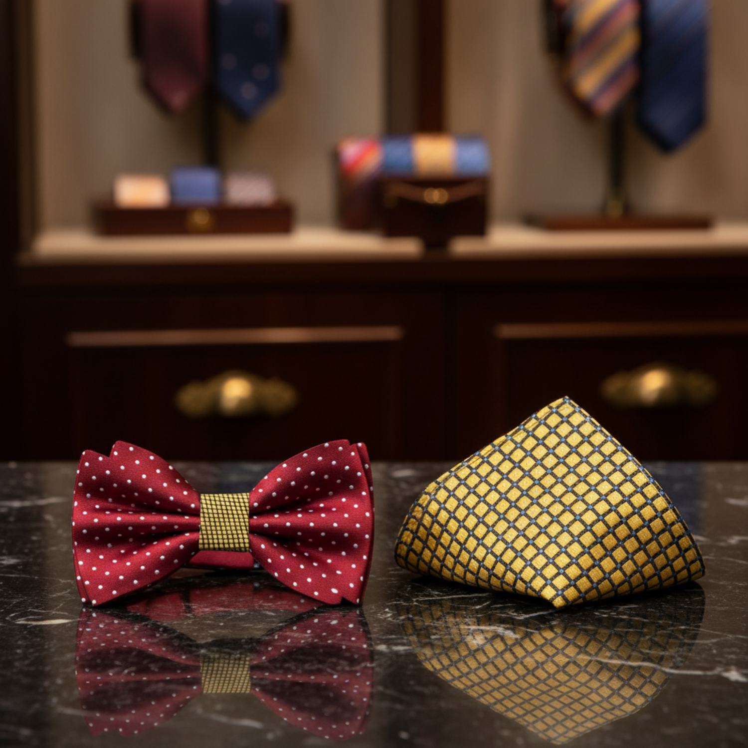 Main View: Cranberry Polka Bow Tie with Square