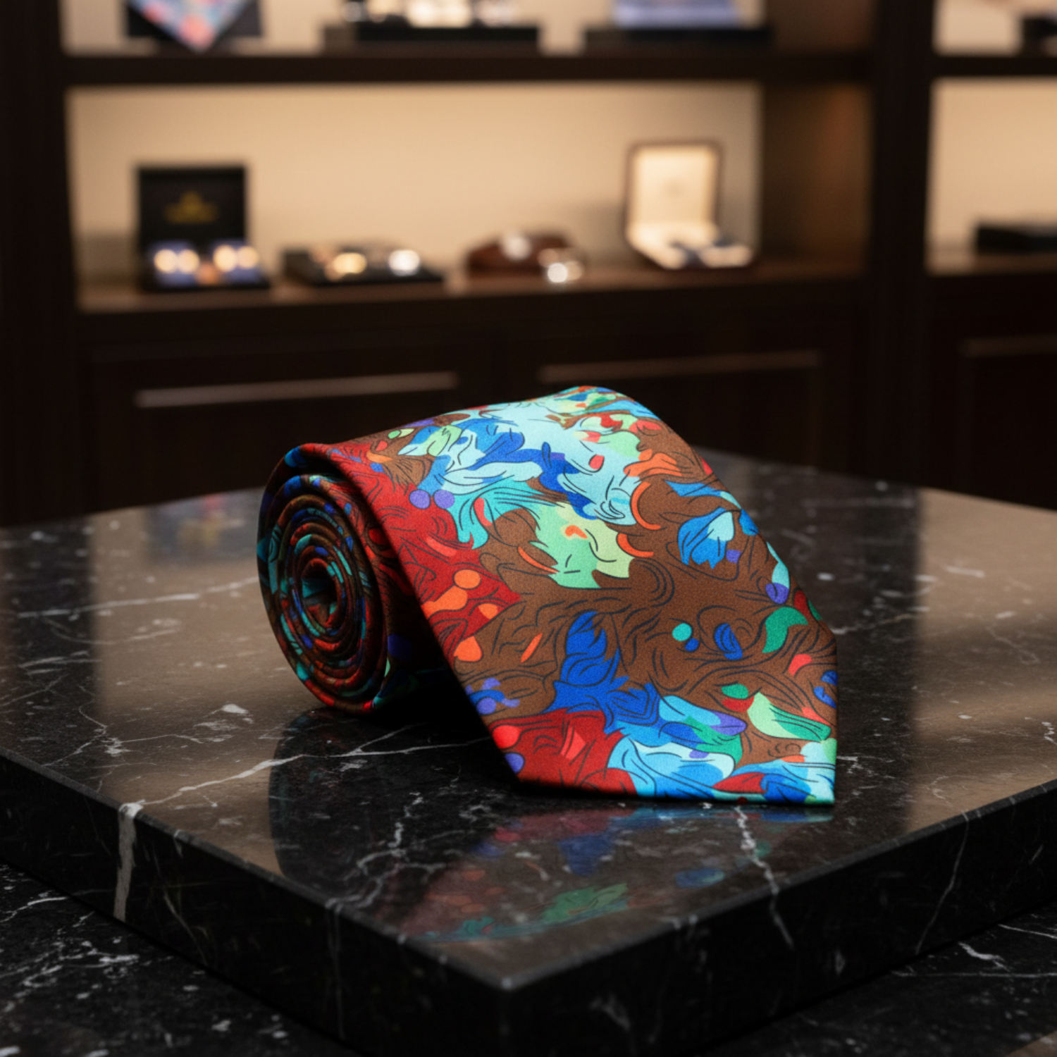 Brown, Red, Blue, Green Abstract Necktie