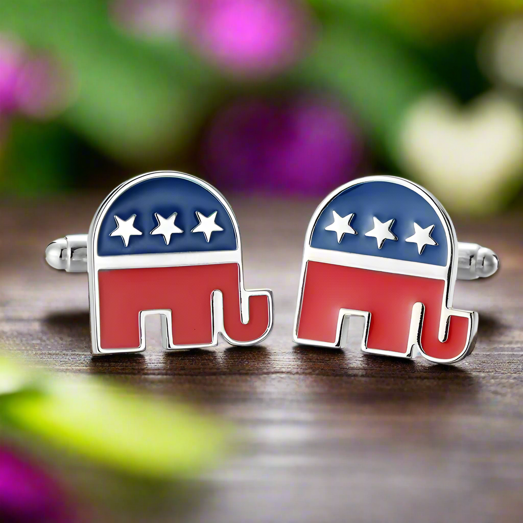 Red, White, Blue Elephant Cufflinks Republican 2