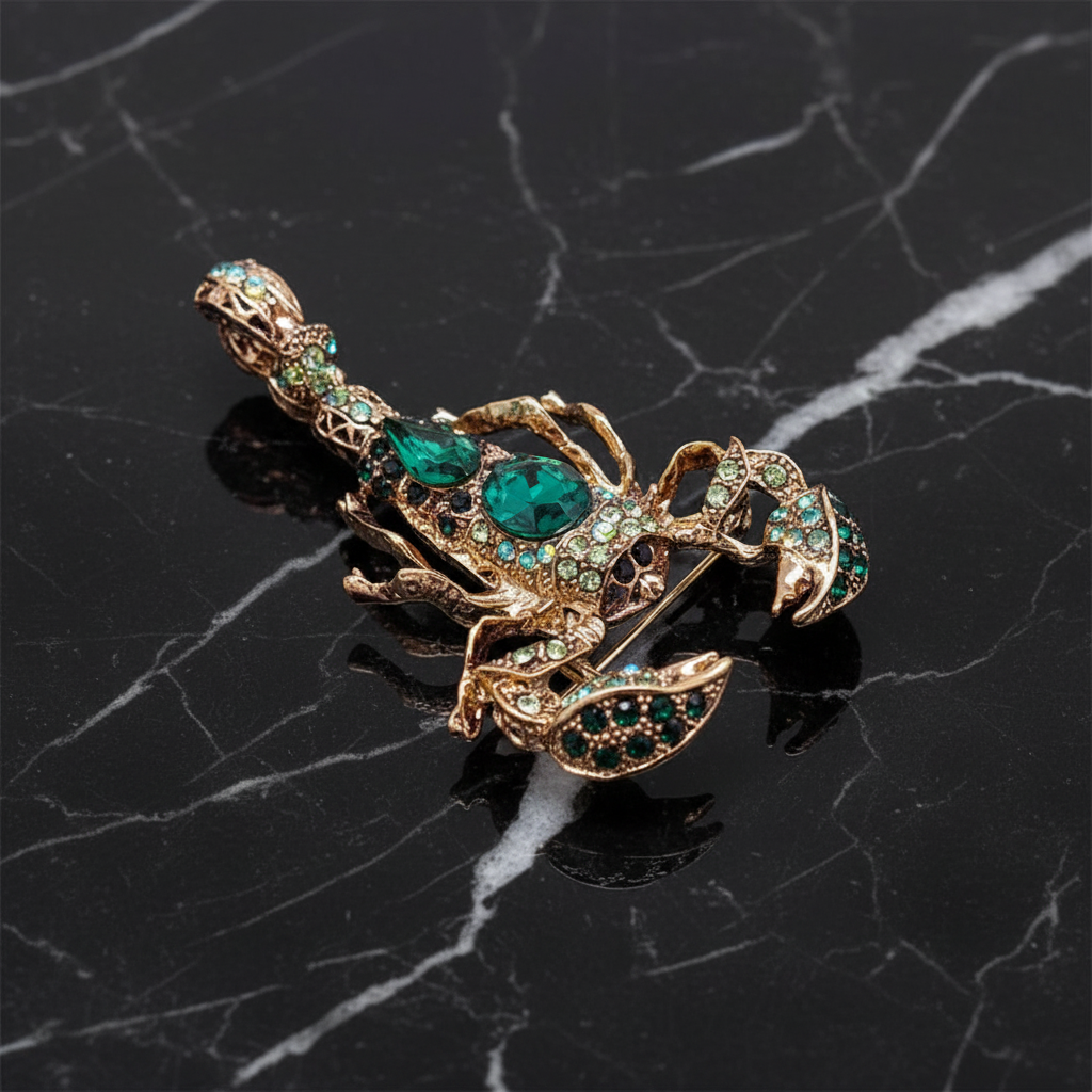 Gold with Green Stone Scorpion Lapel