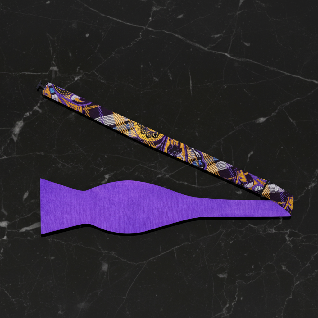 Purple, Yellow Gold, Paisley Bow Tie self tie