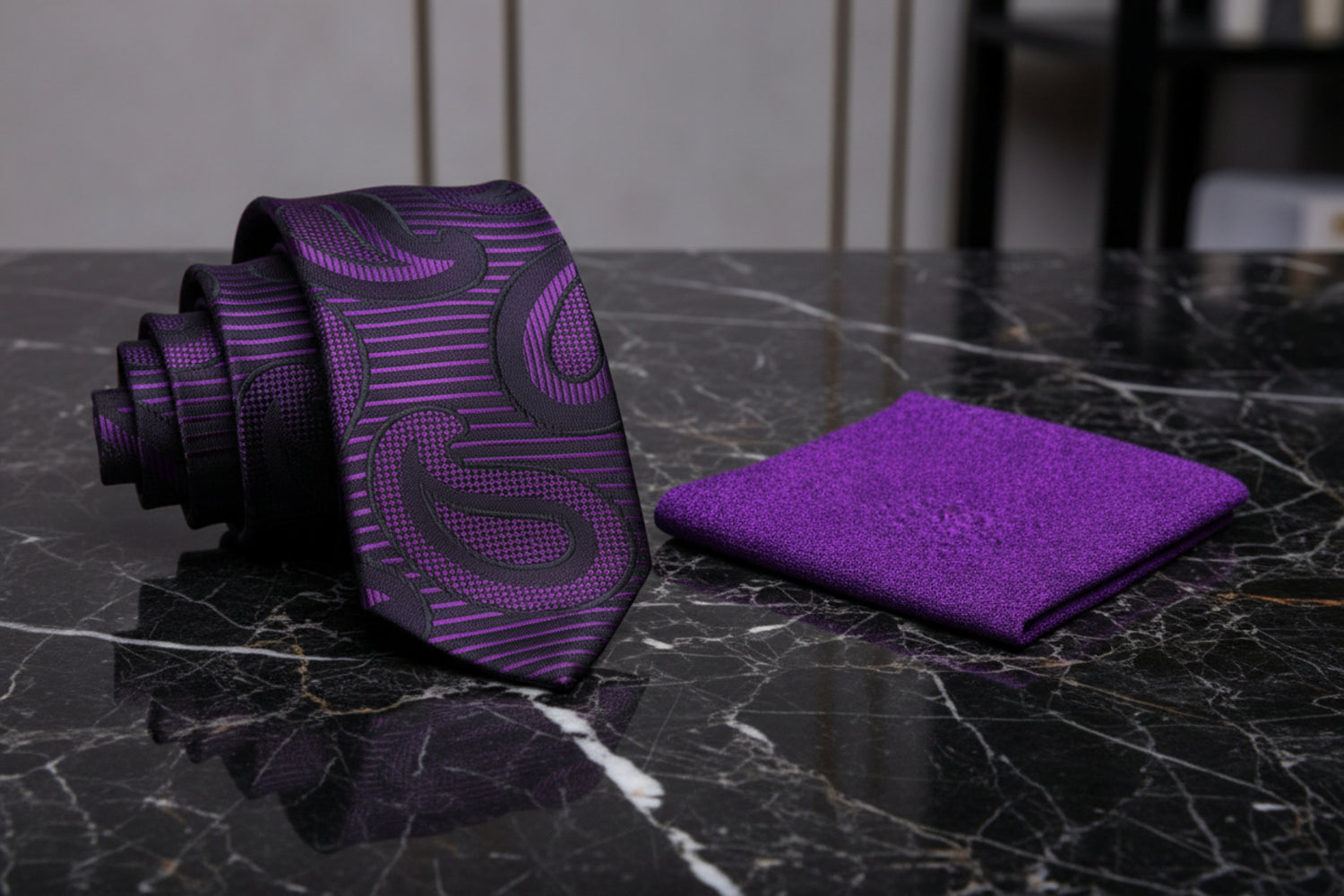 Purple & Black Paisley Necktie | Bold Pattern with Modern Depth